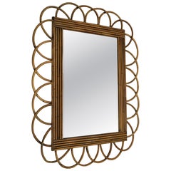 1980's Rattan Loop Wall Mirror Sculptural Bohemian Mid Century Modern Style