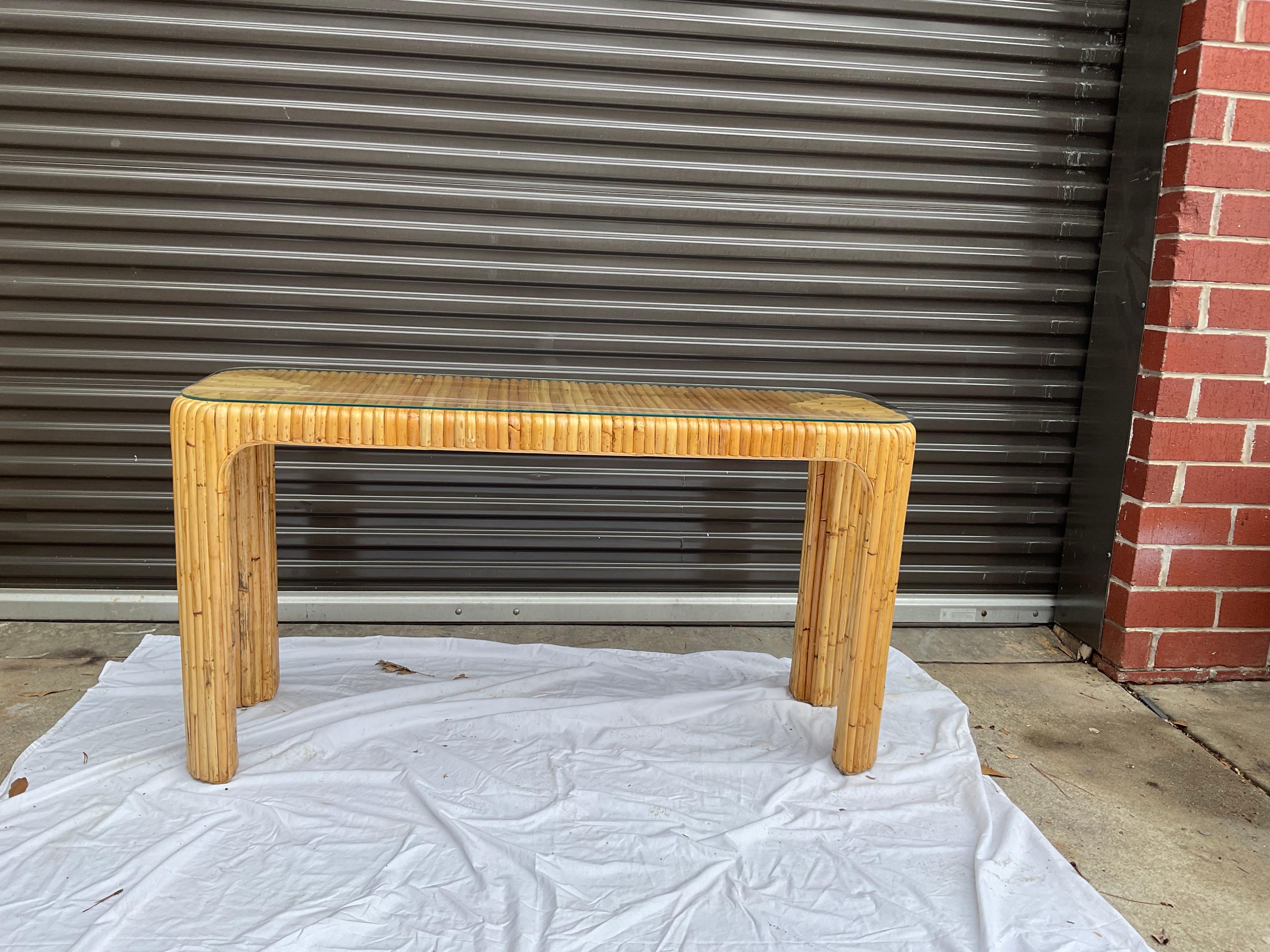 Art Deco 1980s Rattan Waterfall Style Console Table