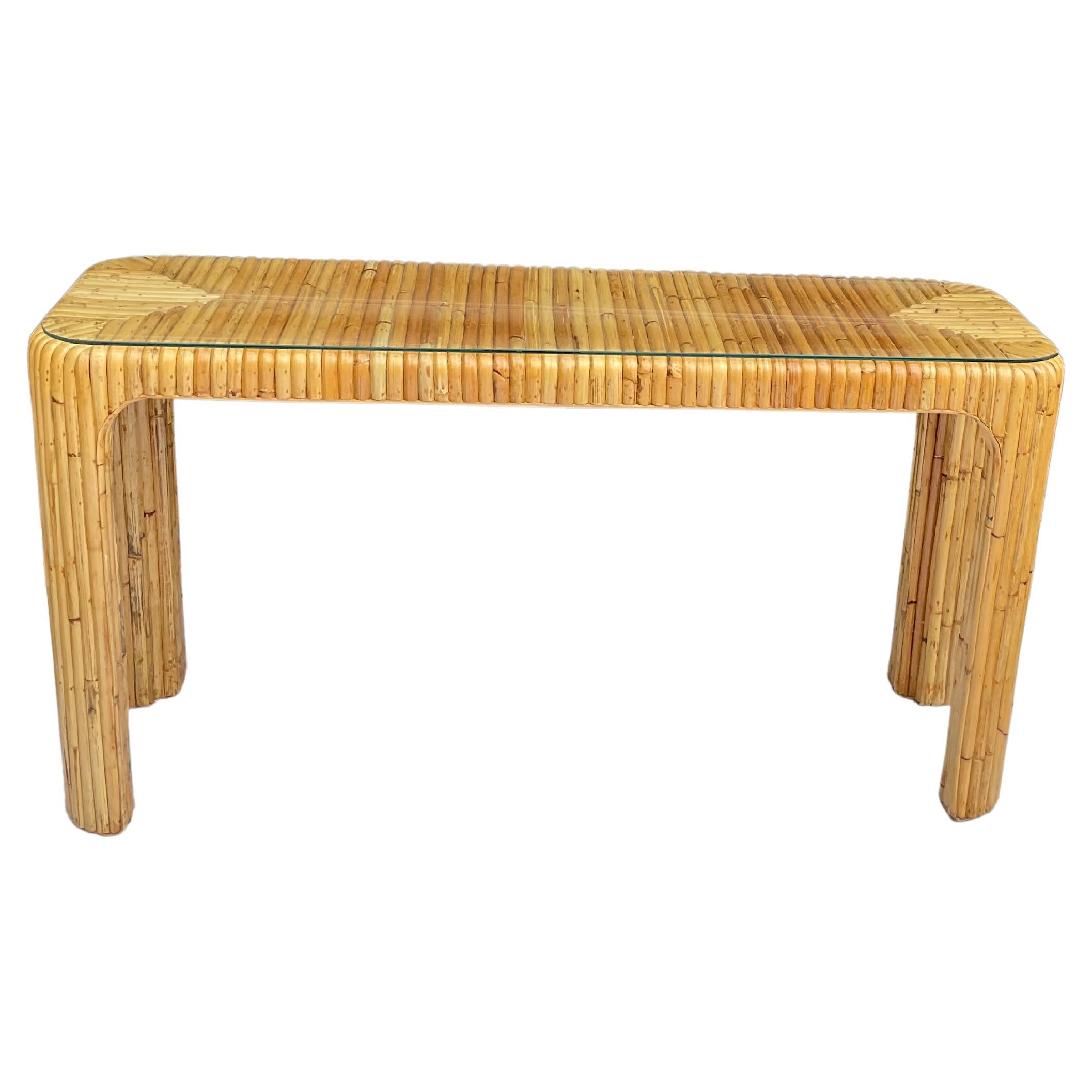 1980s Rattan Waterfall Style Console Table
