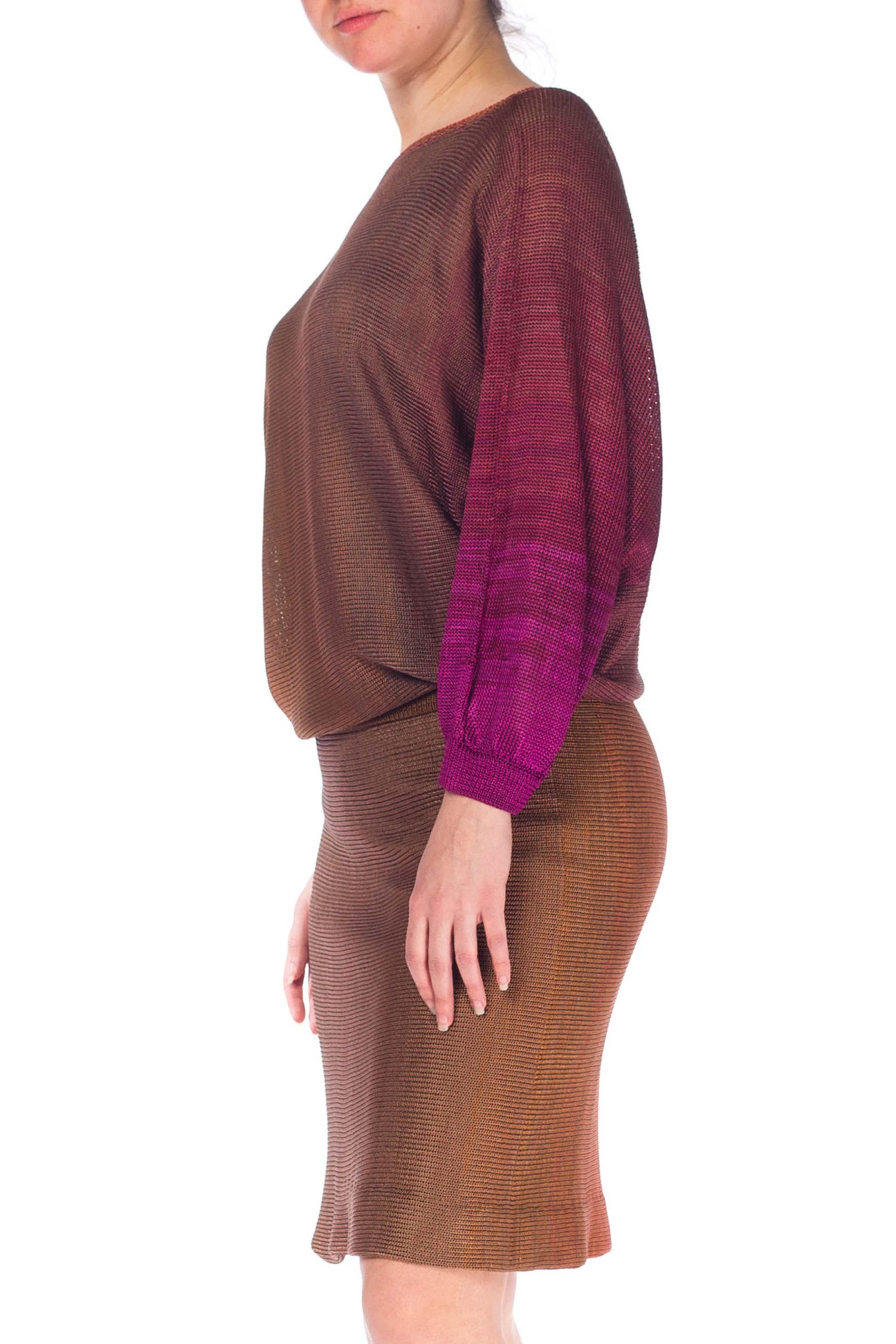 1980S Rayon Knit Ombre Dolman Sweater & Elasticated Waist Skirt Ensemble In Excellent Condition In New York, NY