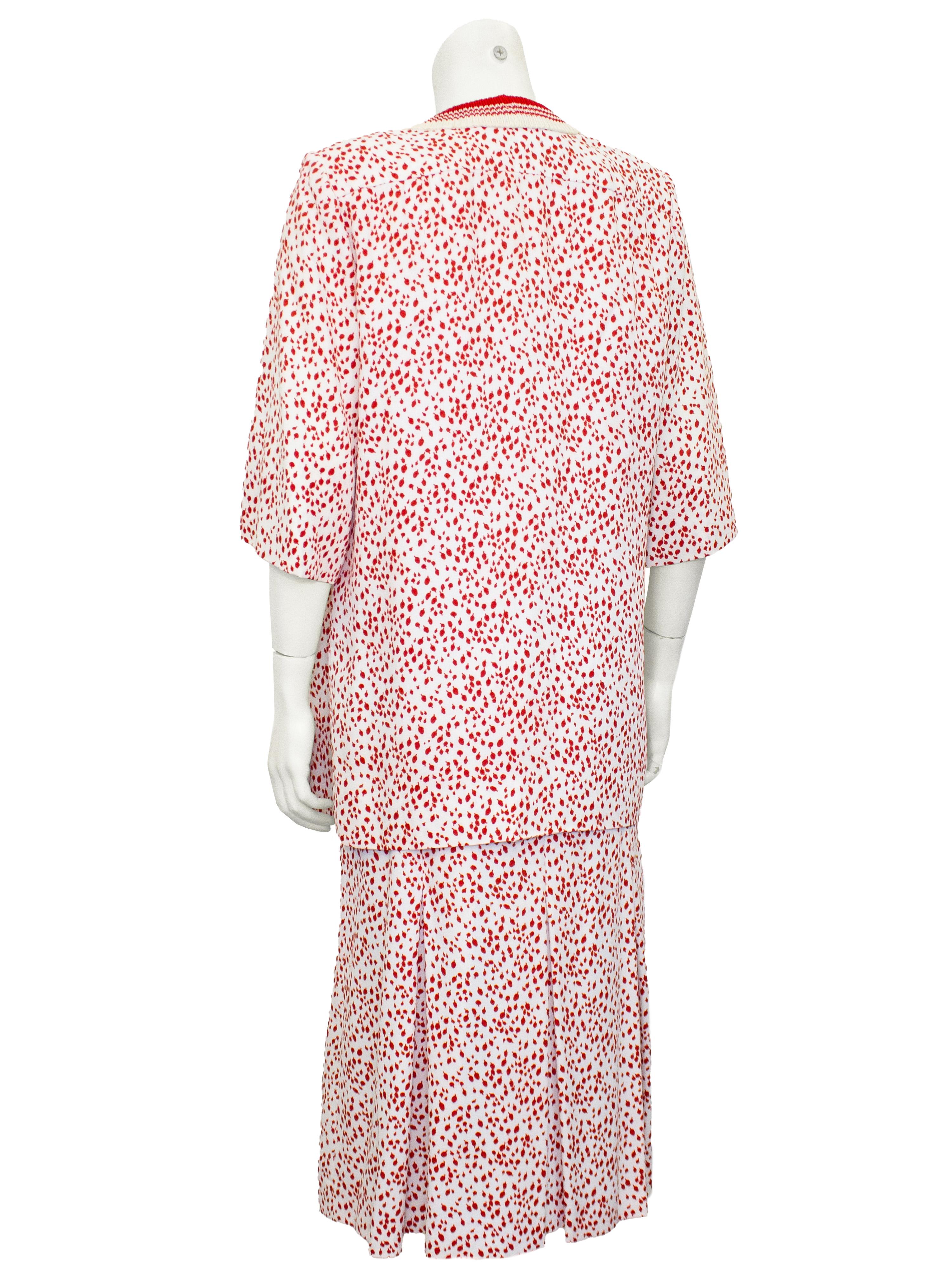 Women's 1980s Red and White Polka Dot Dress and Short Sleeve Cardigan Ensemble For Sale