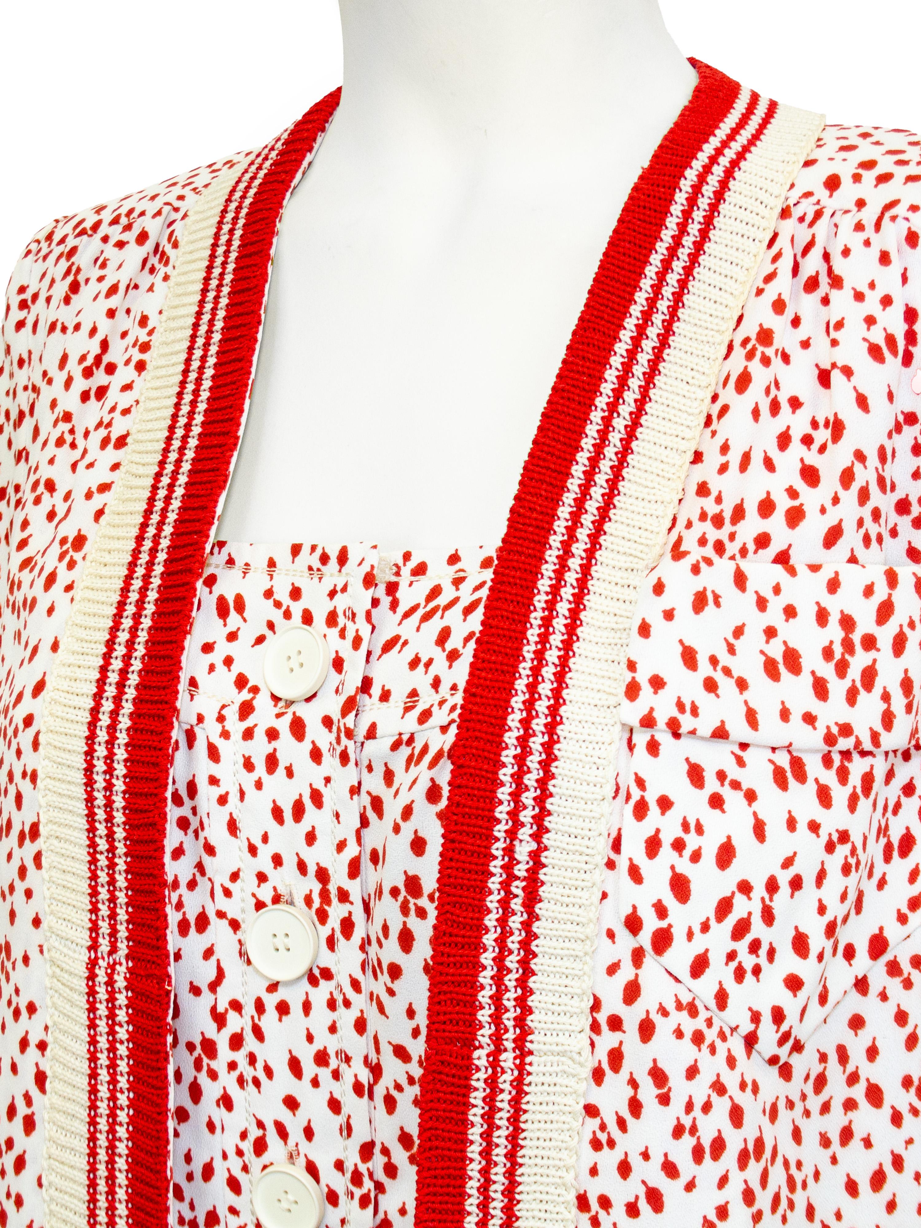 1980s Red and White Polka Dot Dress and Short Sleeve Cardigan Ensemble For Sale 1