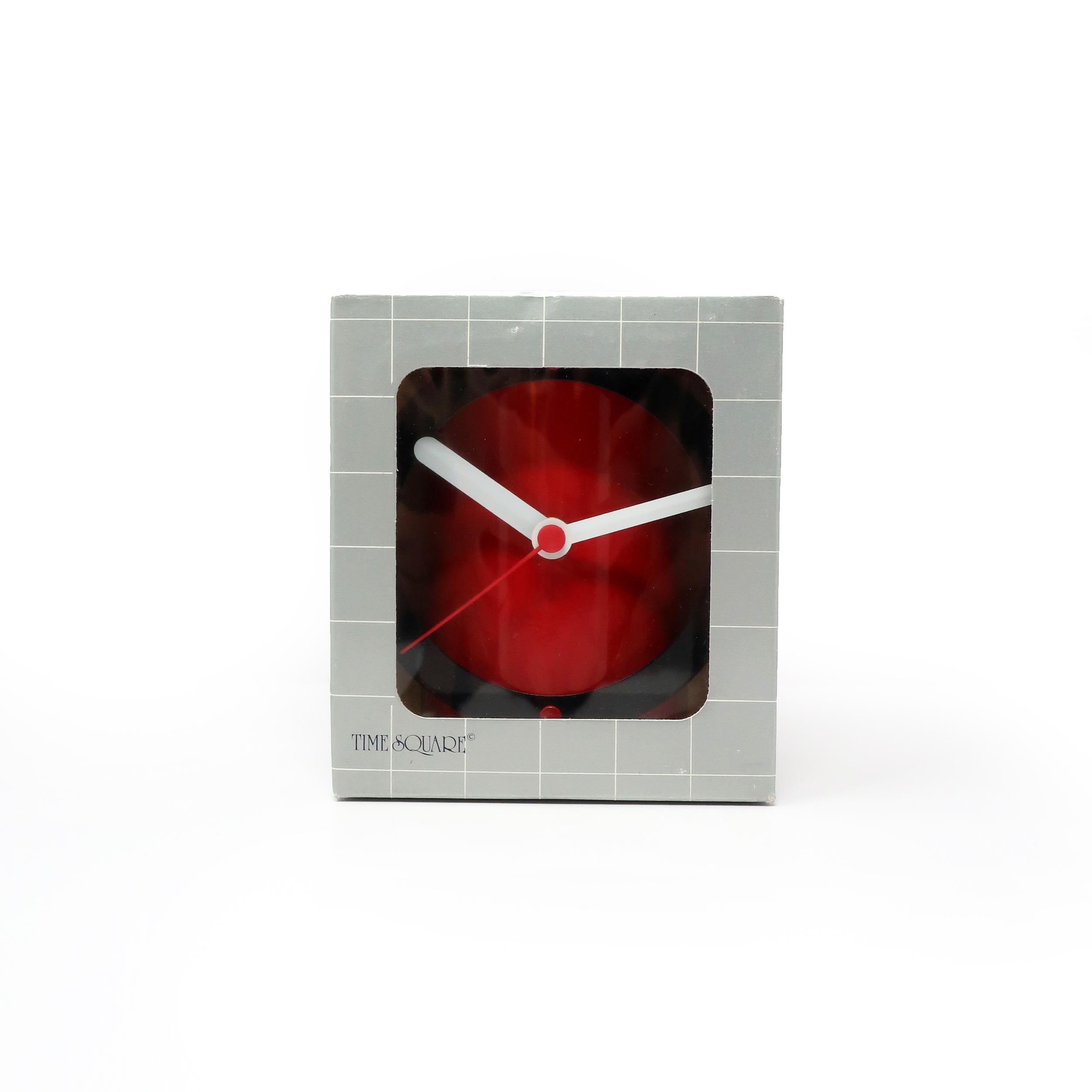 1980s Red & Black Metal Clock by Time Square In Good Condition For Sale In Brooklyn, NY