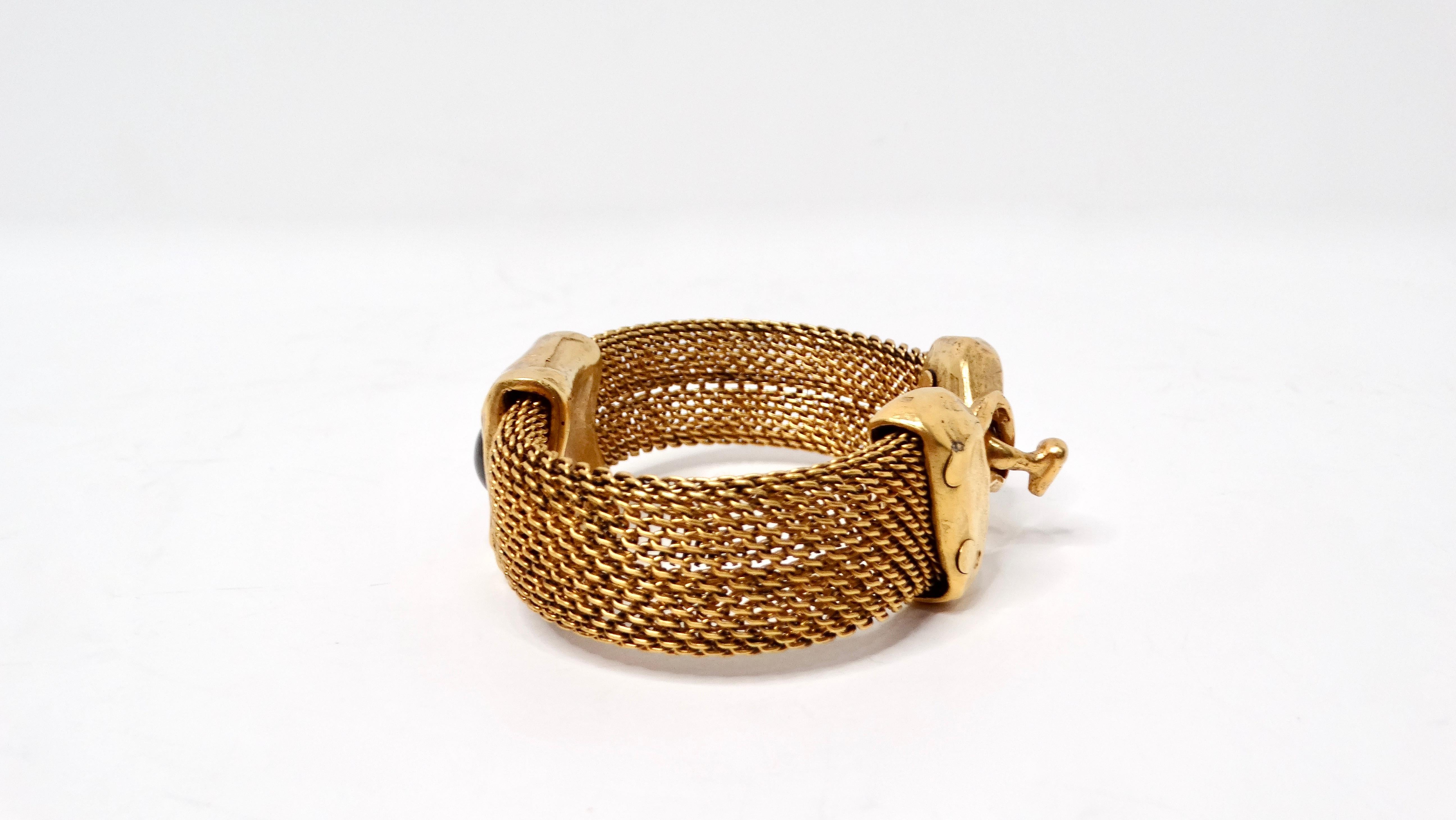 Pulsera de malla de granate con cabujón rojo en tono dorado de los años 80 en Bueno estado para la venta en Scottsdale, AZ
