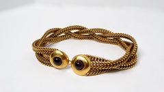 1980s Red Cabochon Gold Tone Multi Chain Woven Choker Necklace