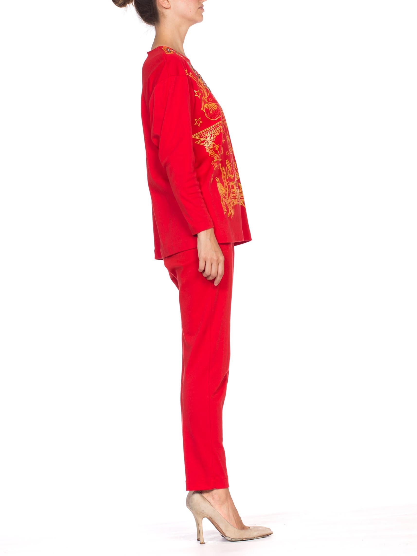 Maglia rossa in cotone Hollywood Glamour con cristalli anni '80  Ensemble In condizioni ottime in vendita a New York, NY