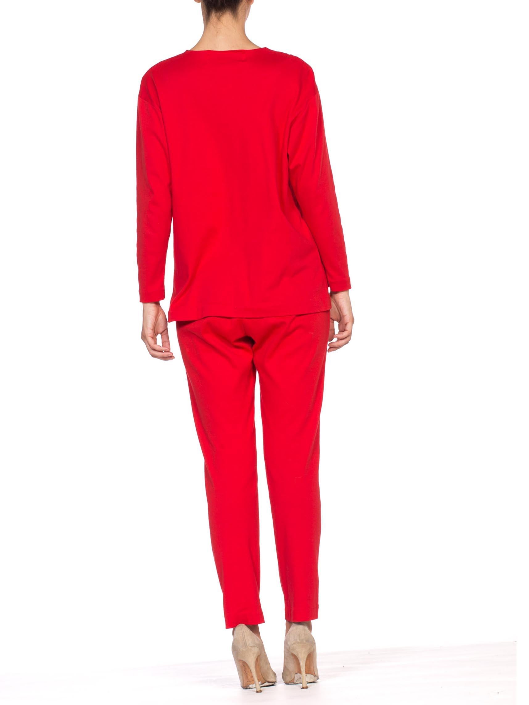 Maglia rossa in cotone Hollywood Glamour con cristalli anni '80  Ensemble in vendita 4