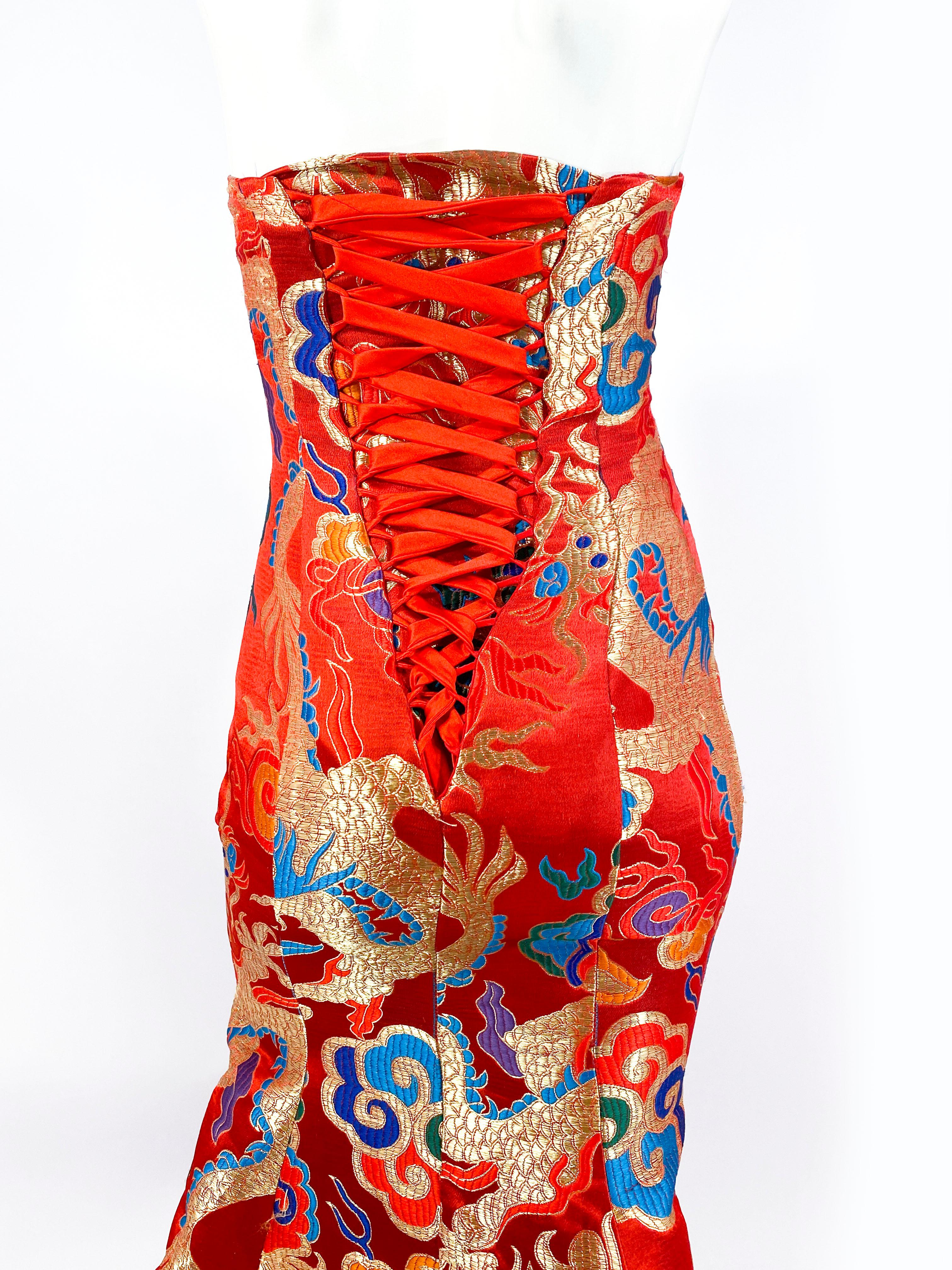 1980s Red Custom Made Gown with Dragon Motif 3