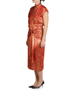 1980S Red & Gold Rayon/Lurex Jacquard Dress