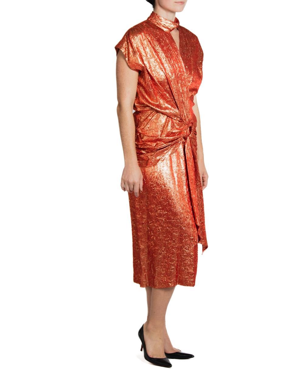 Women's 1980S Red & Gold Rayon/Lurex Jacquard Dress For Sale
