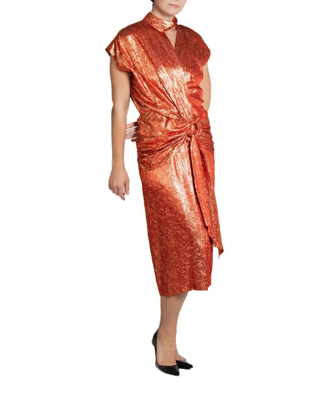 1980S Red & Gold Rayon/Lurex Jacquard Dress For Sale 1