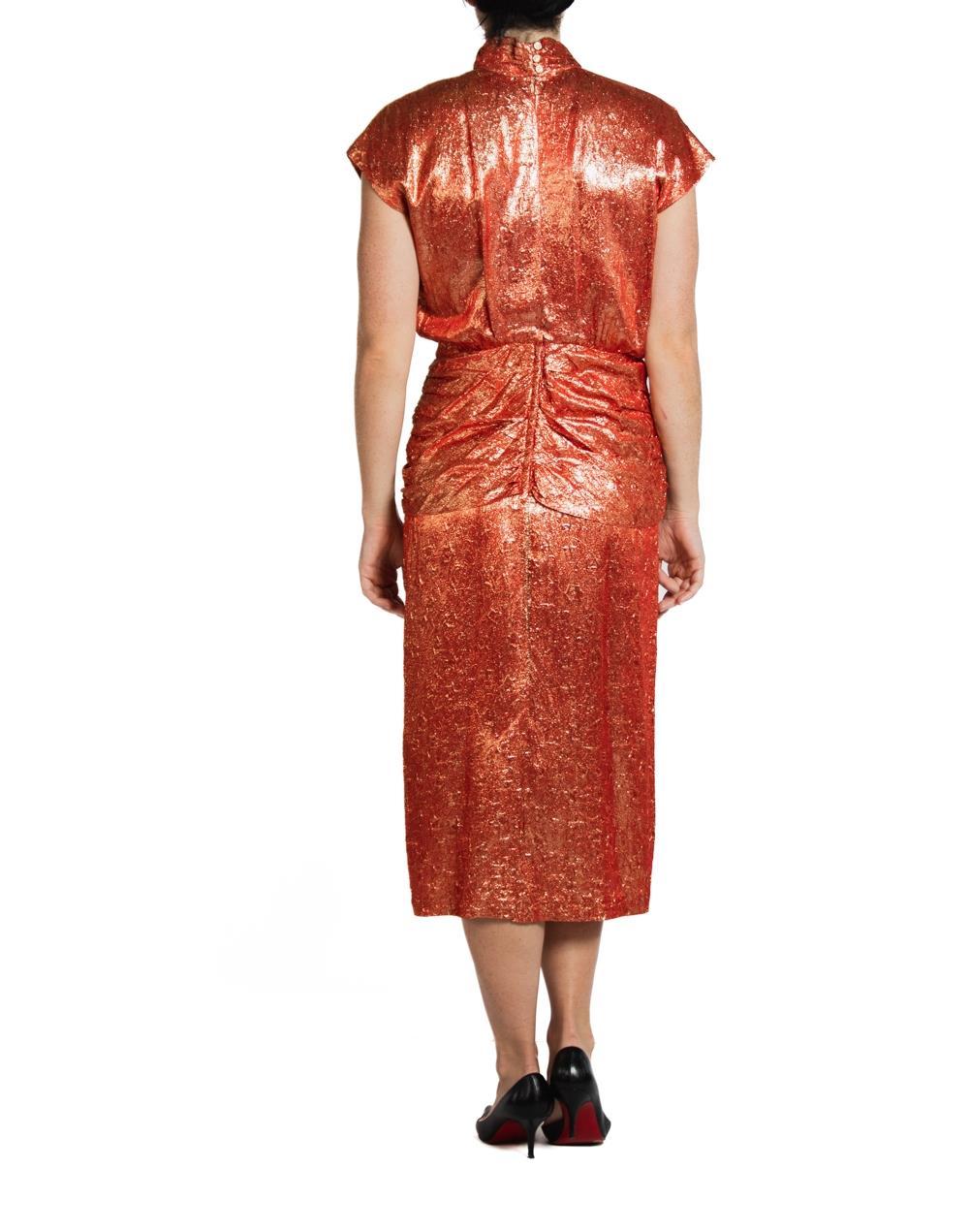 1980S Red & Gold Rayon/Lurex Jacquard Dress For Sale 2