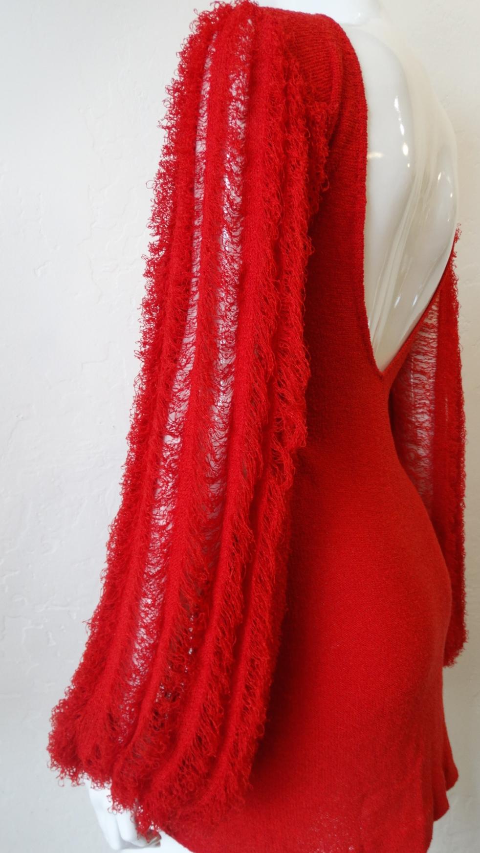 1980s Red Knit Mini Dress With Dramatic Sleeves 8