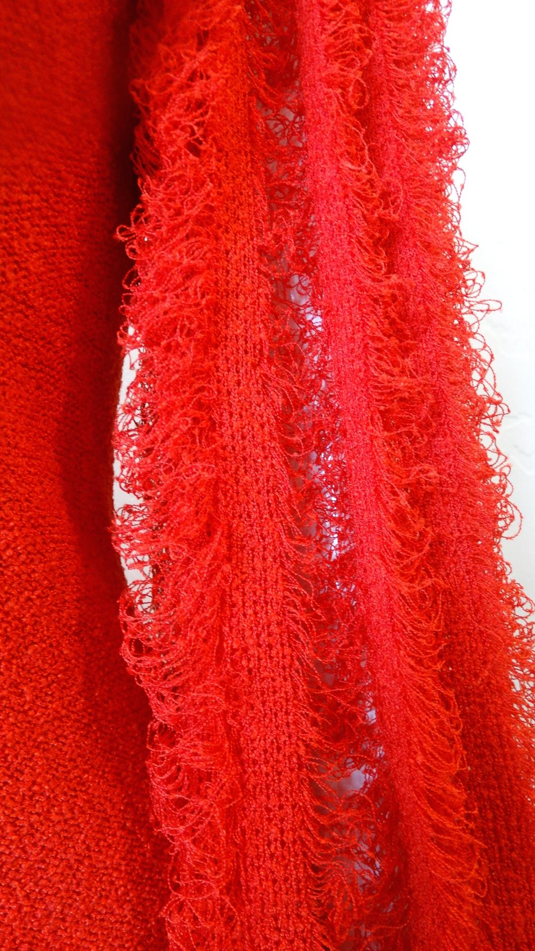 1980s Red Knit Mini Dress With Dramatic Sleeves 2