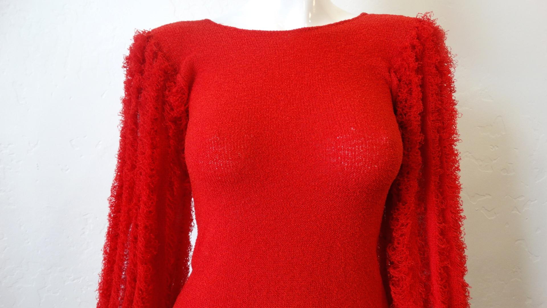 1980s Red Knit Mini Dress With Dramatic Sleeves 3