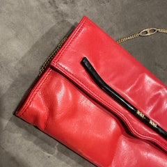 1980s Red Leather and Brass Chain Italian Shoulder Bag