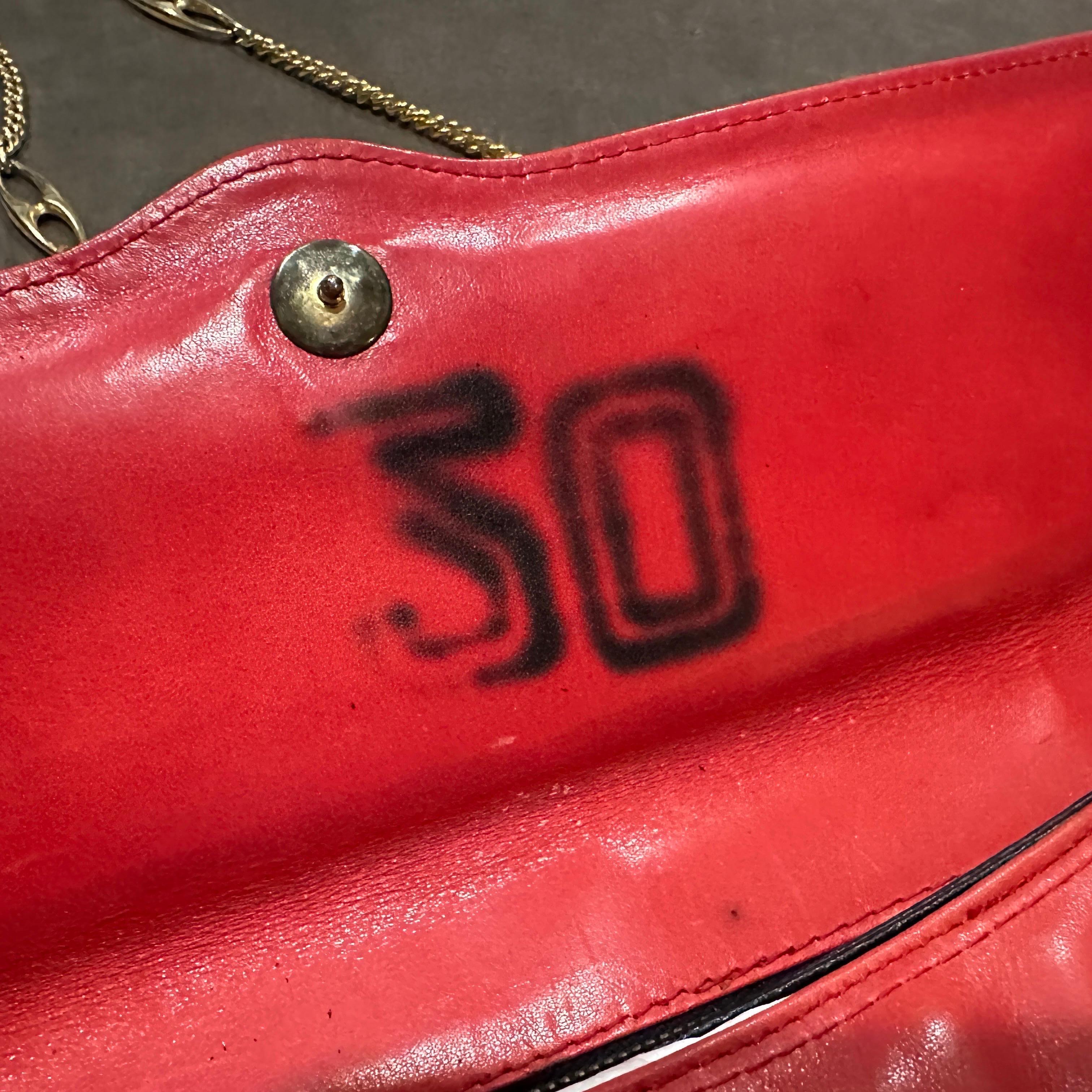 1980s Red Leather and Brass Chain Italian Shoulder Bag For Sale 3