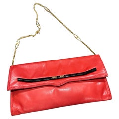 Vintage 1980s Red Leather and Brass Chain Italian Shoulder Bag
