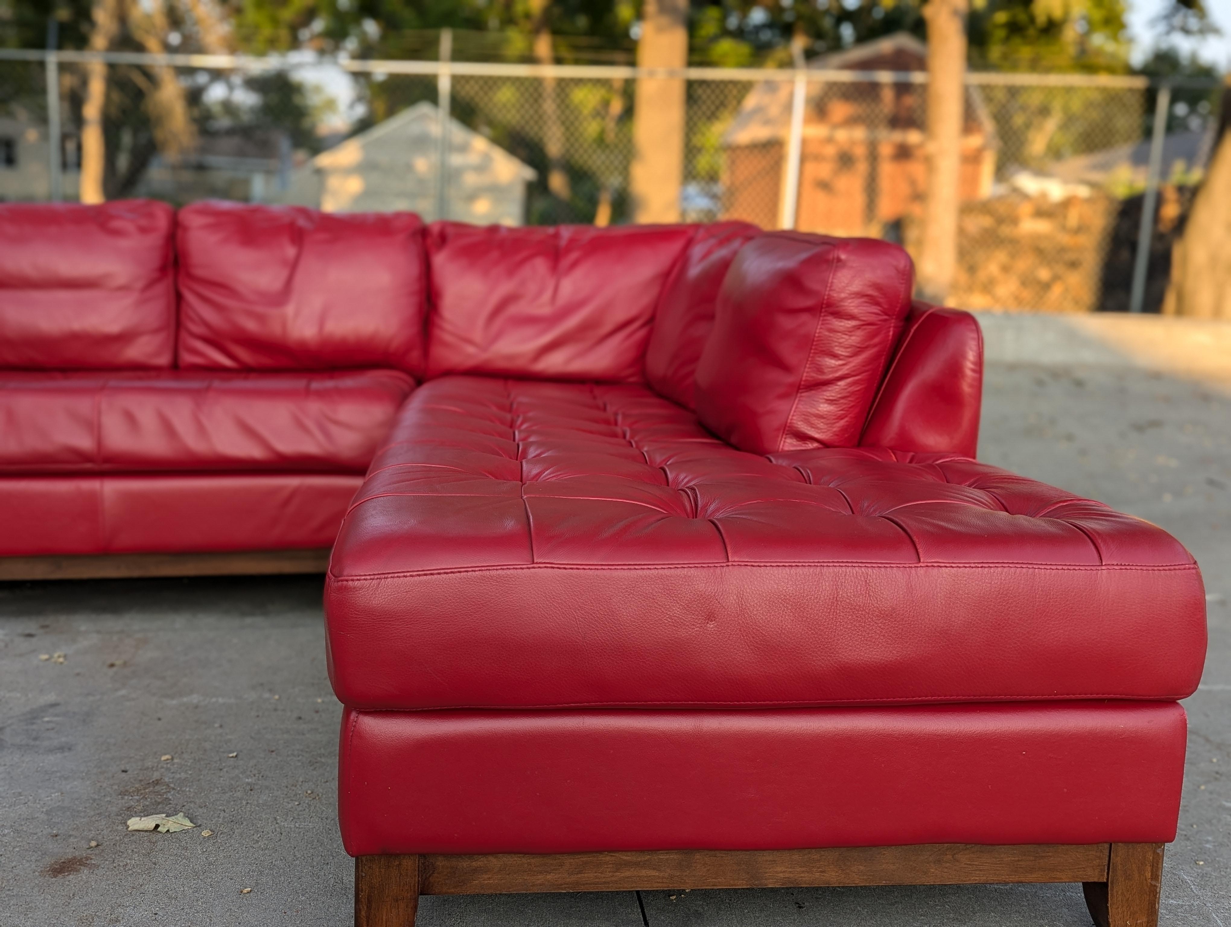 1980s Red Leather Sectional Sofa 4