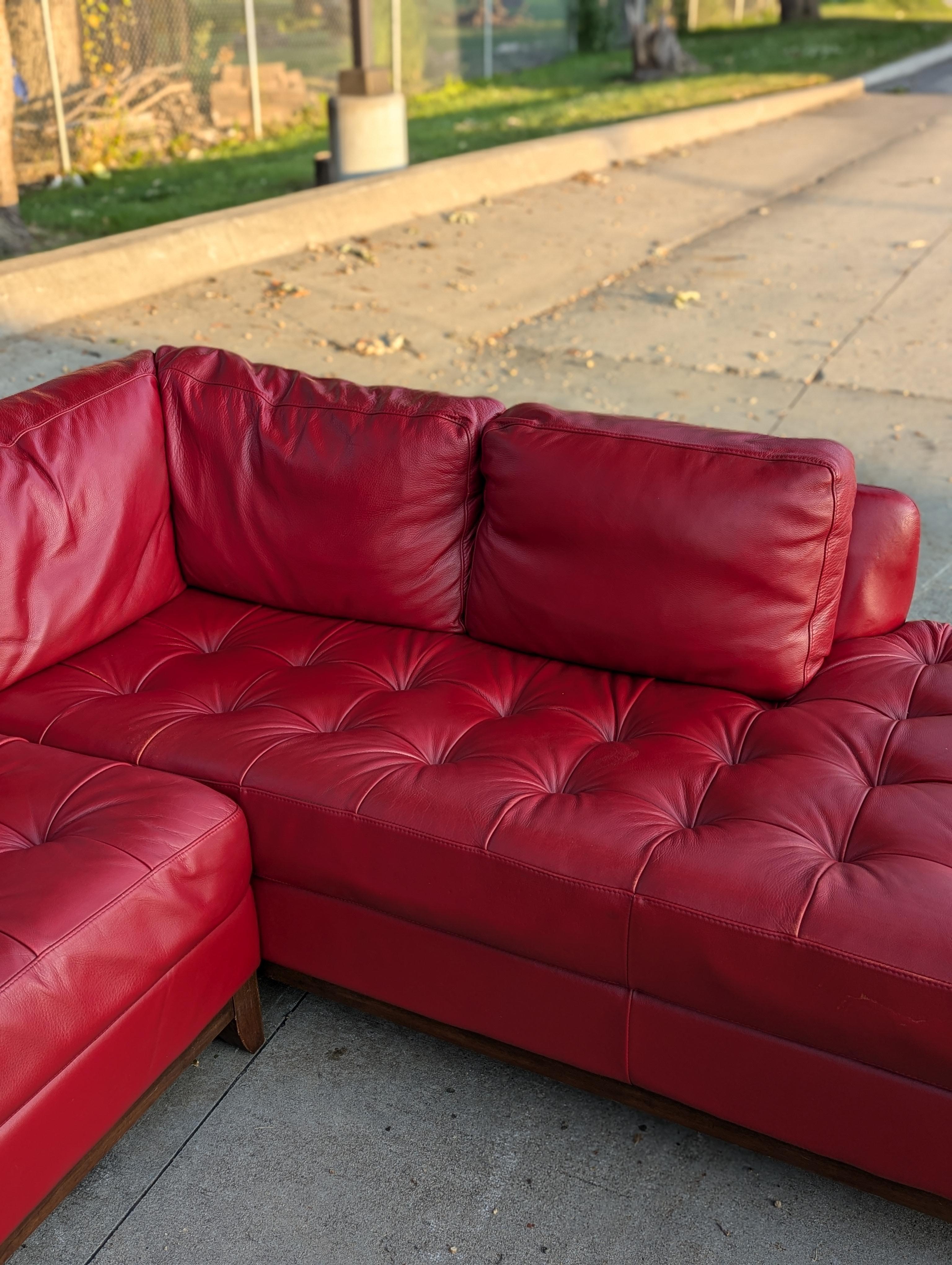 1980s Red Leather Sectional Sofa 6