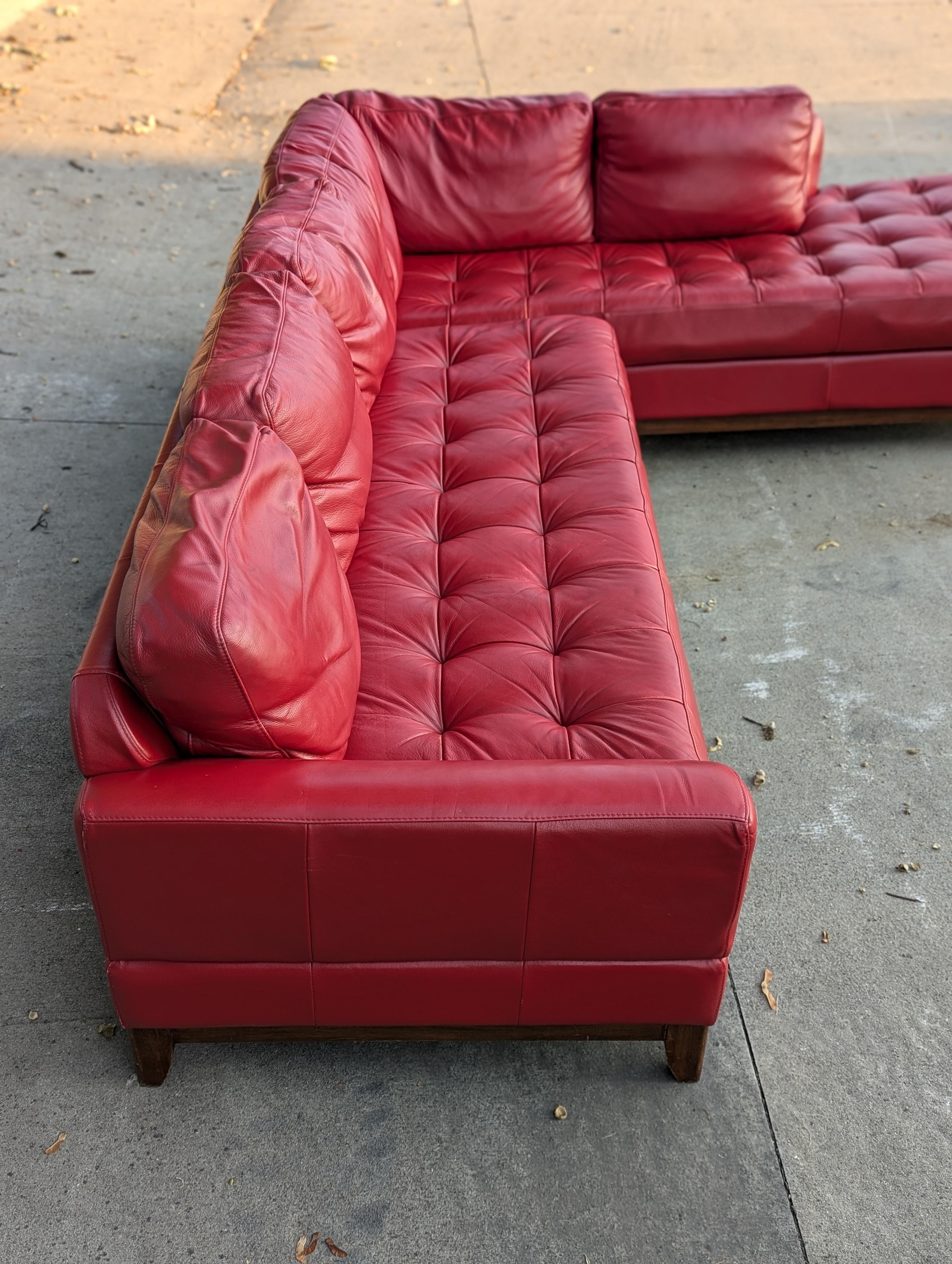 1980s Red Leather Sectional Sofa 7