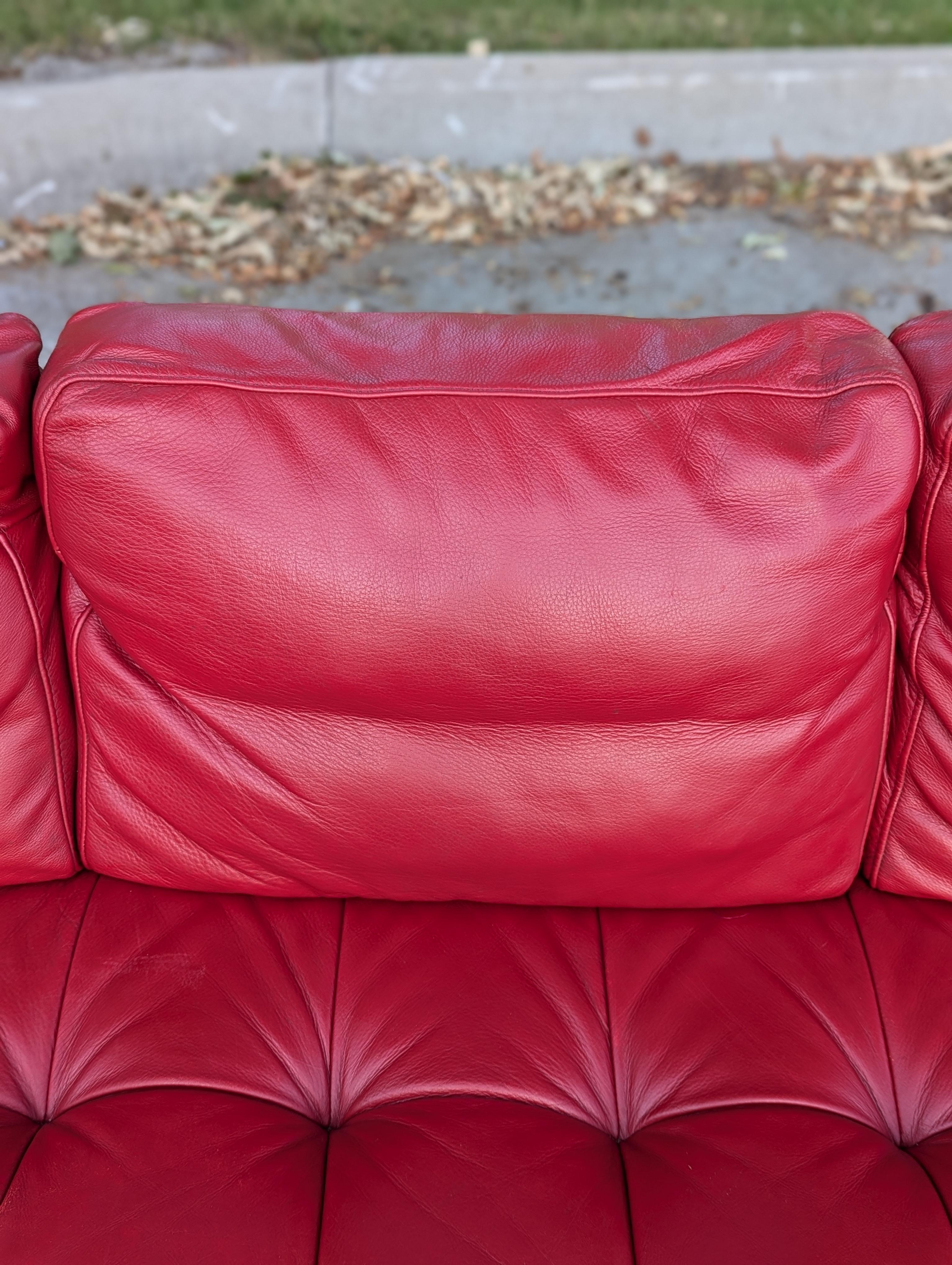 1980s Red Leather Sectional Sofa 8