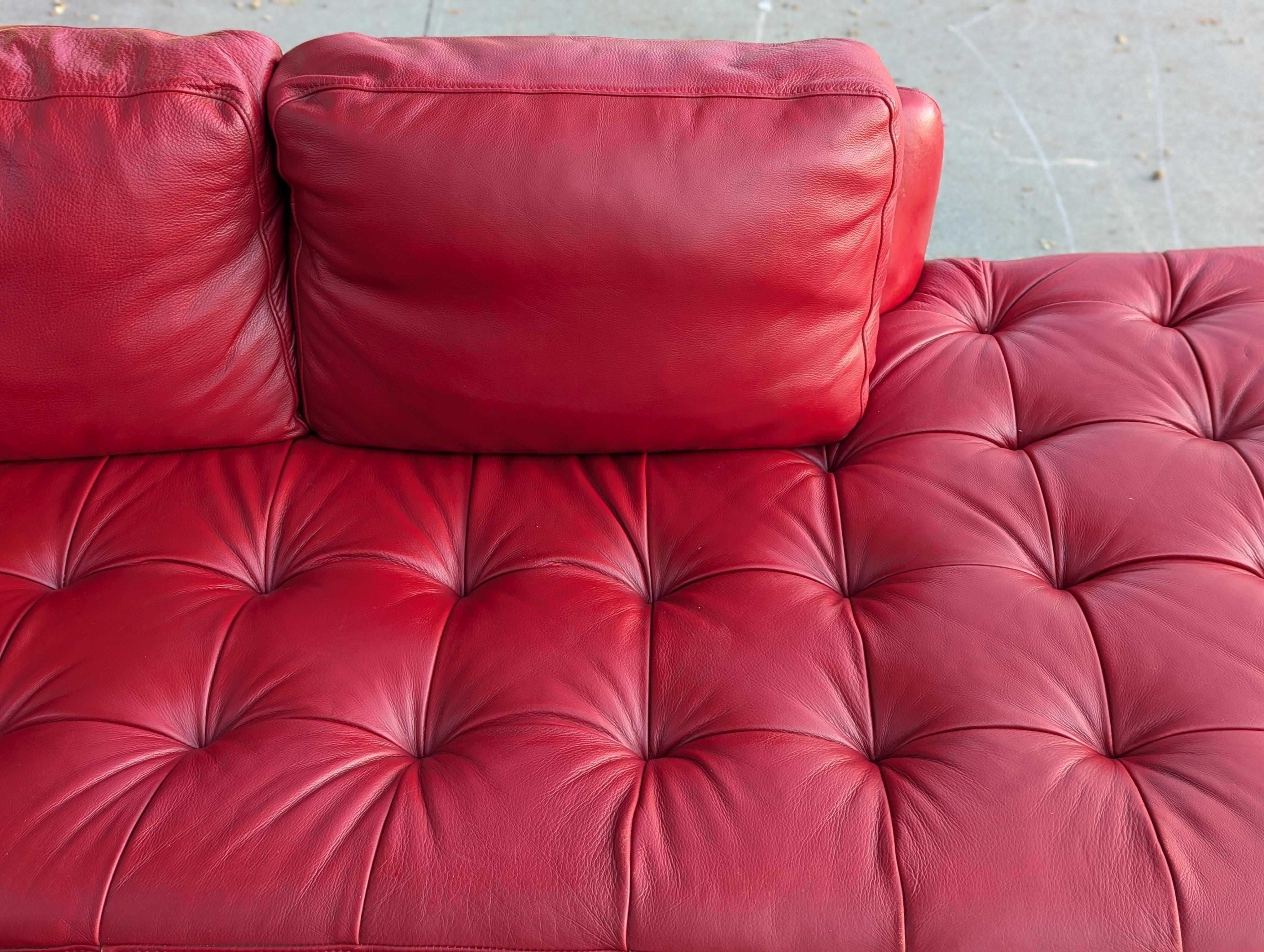 1980s Red Leather Sectional Sofa 9