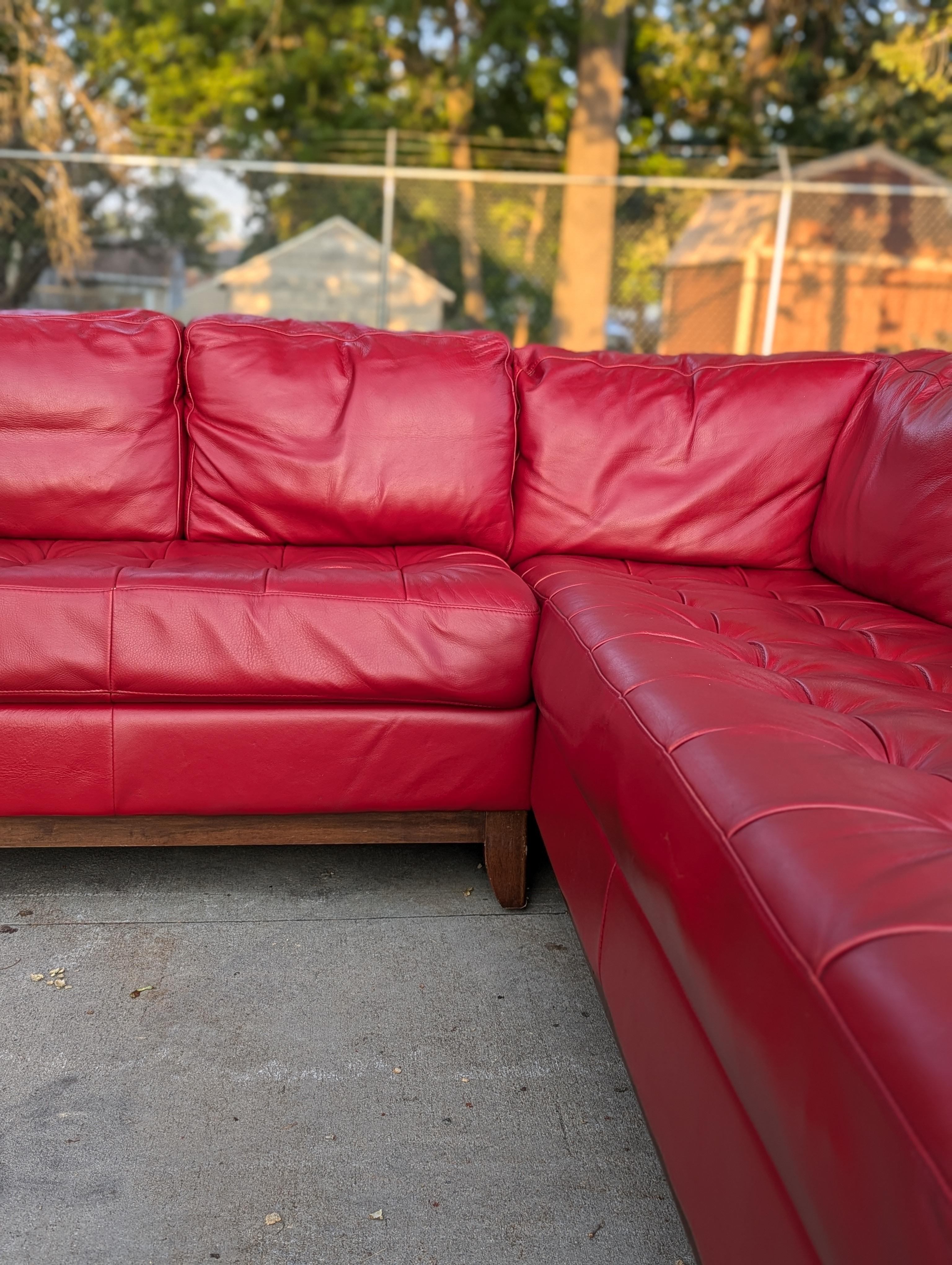 1980s Red Leather Sectional Sofa 10