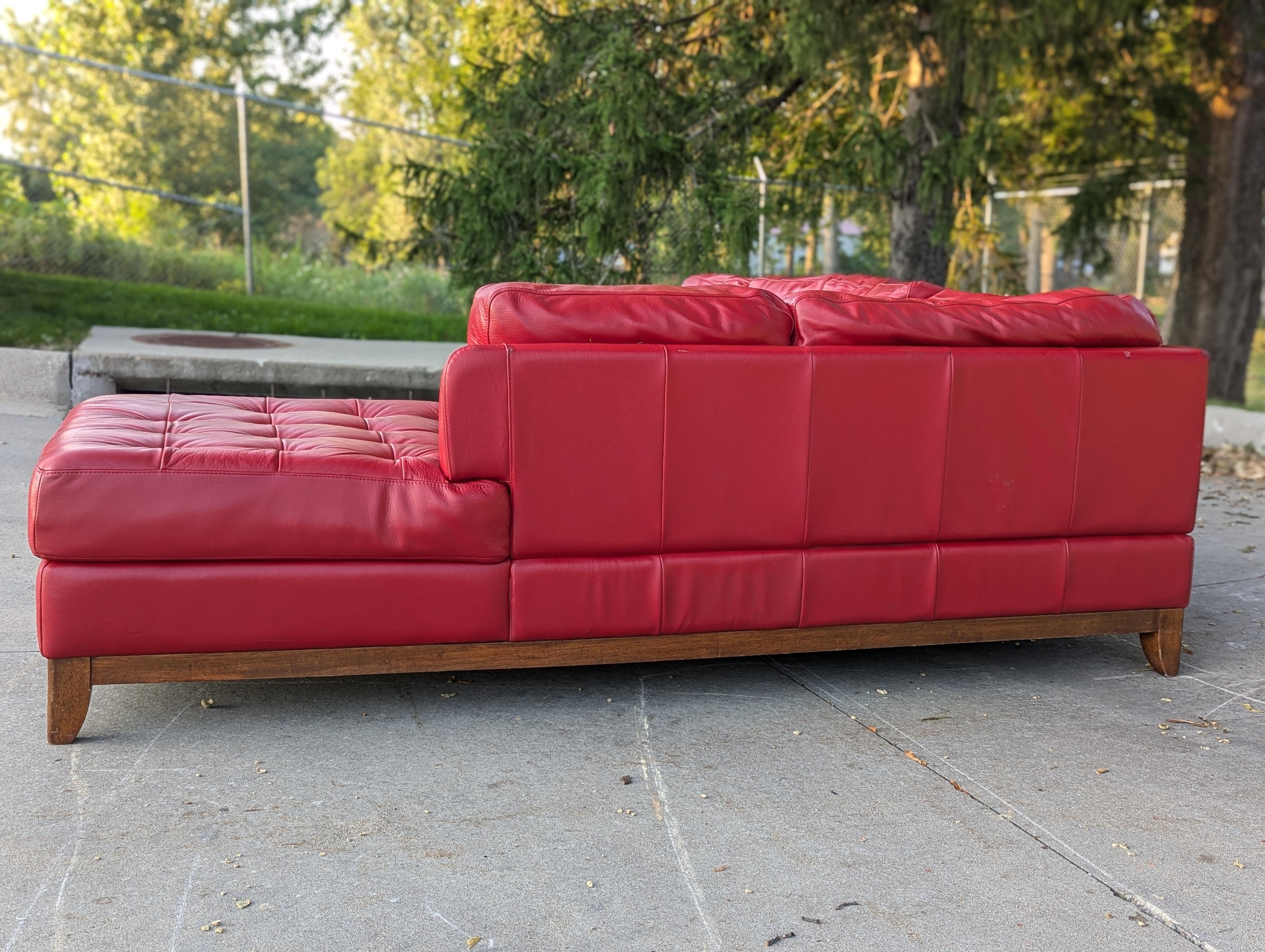 1980s Red Leather Sectional Sofa 11