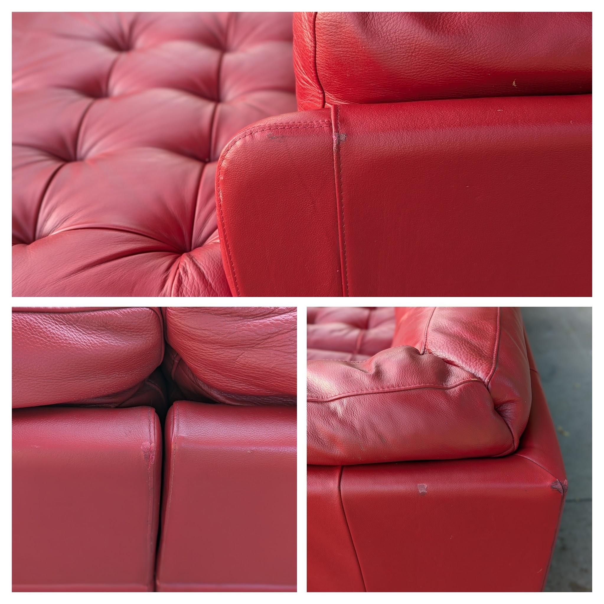 1980s Red Leather Sectional Sofa 12