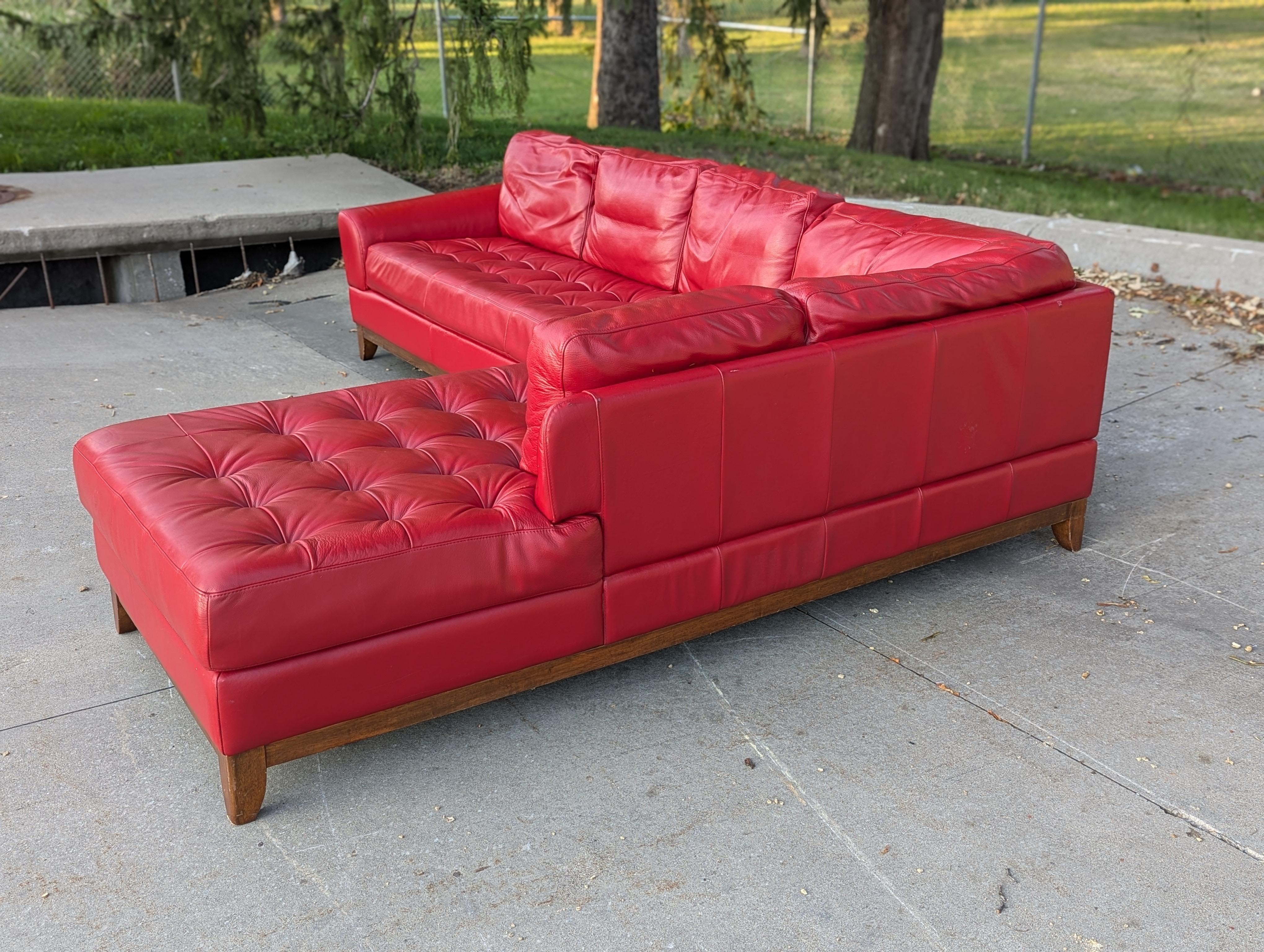Late 20th Century 1980s Red Leather Sectional Sofa