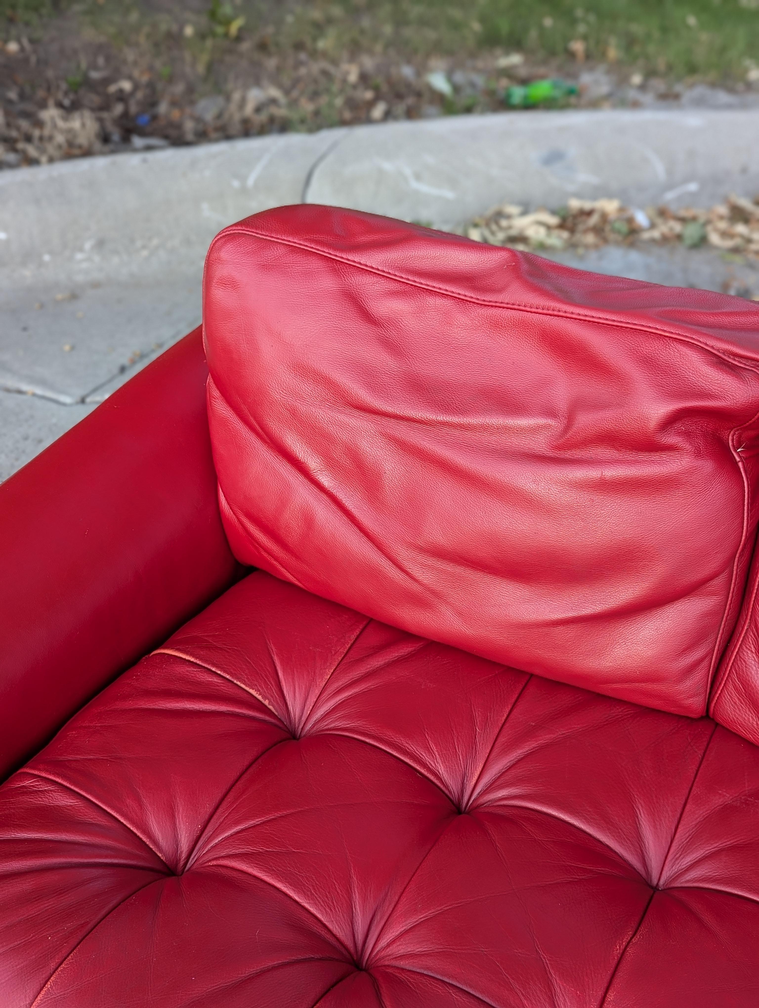 1980s Red Leather Sectional Sofa 2