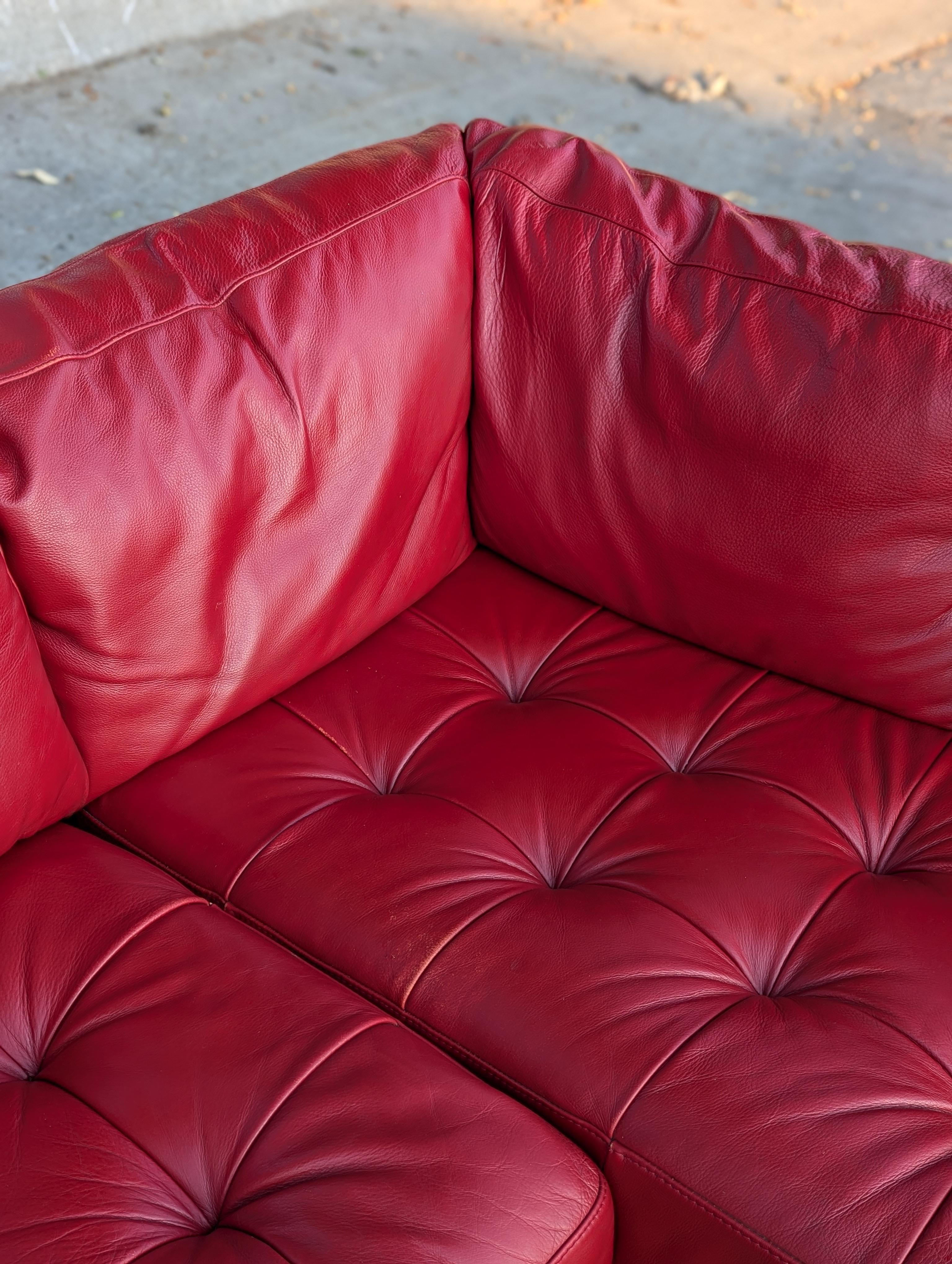 1980s Red Leather Sectional Sofa 3