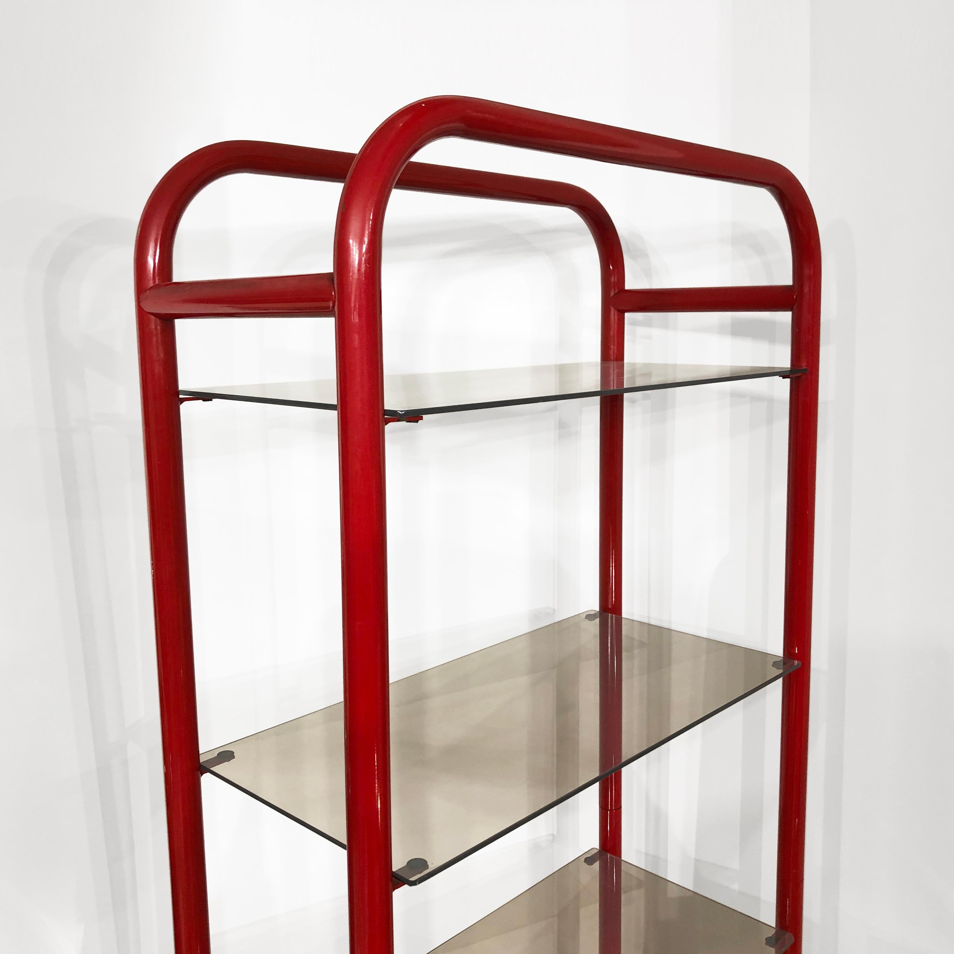 1980s Red Memphis Design Period Etagere #1 Sottsass style Clear Glass Postmodern For Sale 1