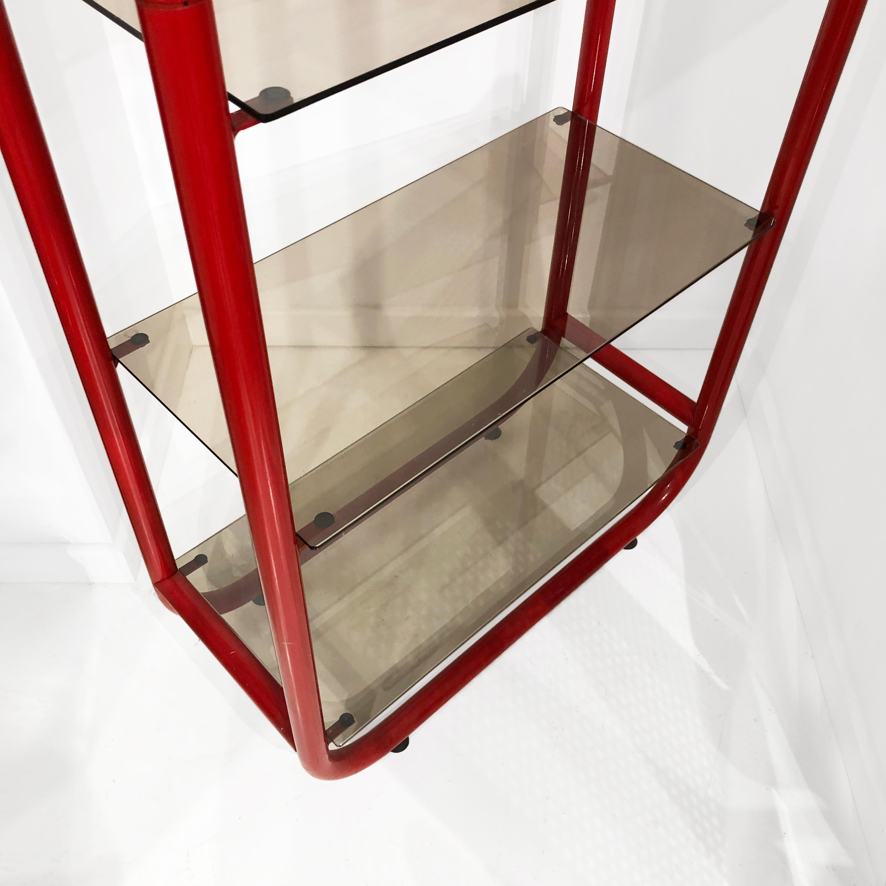 1980s Red Memphis Design Period Etagere #1 Sottsass style Clear Glass Postmodern For Sale 2