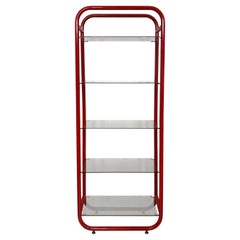 Vintage 1980s Red Memphis Design Period Etagere #1 Sottsass style Clear Glass Postmodern