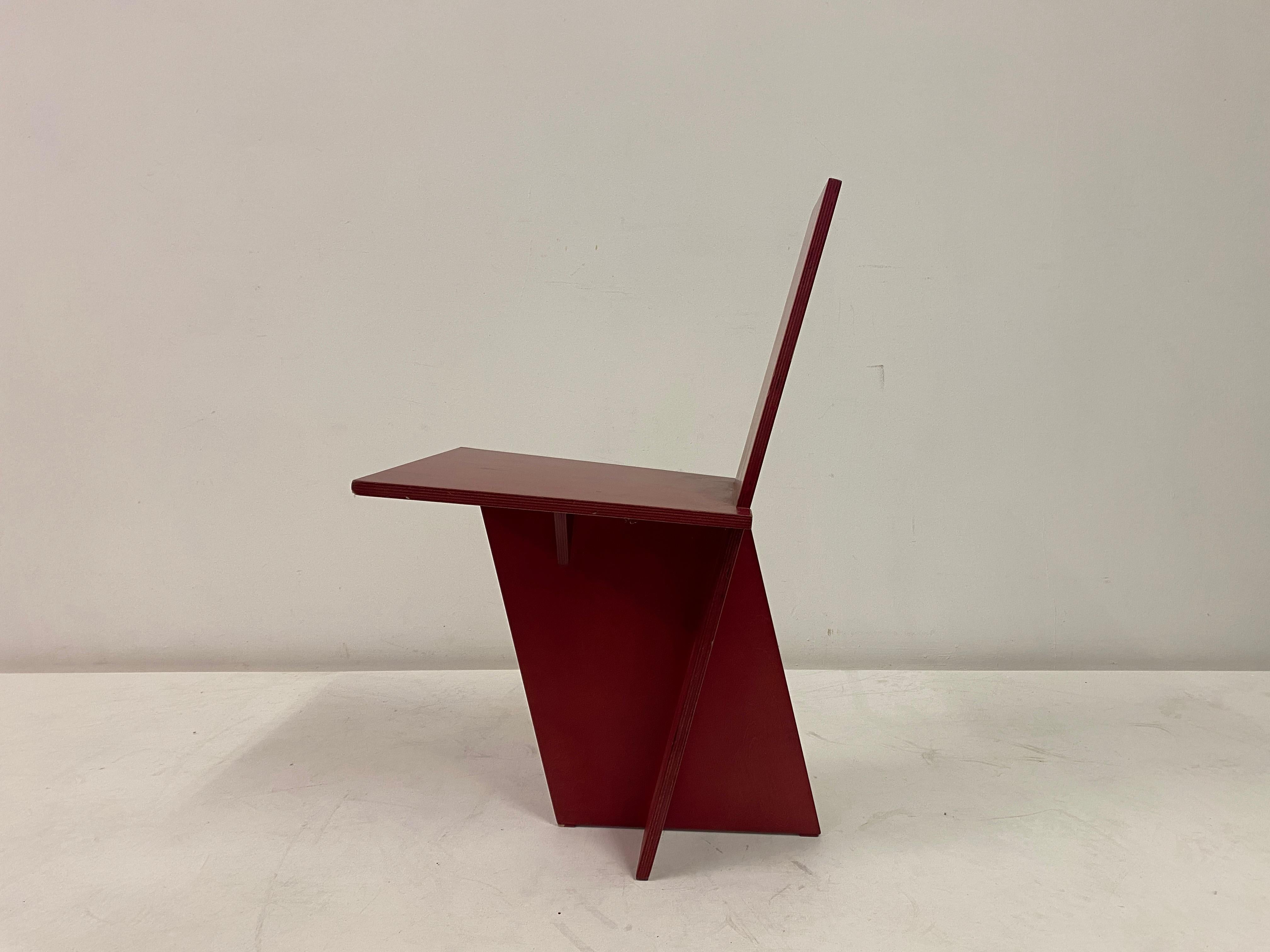 1980s Red Modernist Plywood Chair For Sale 7