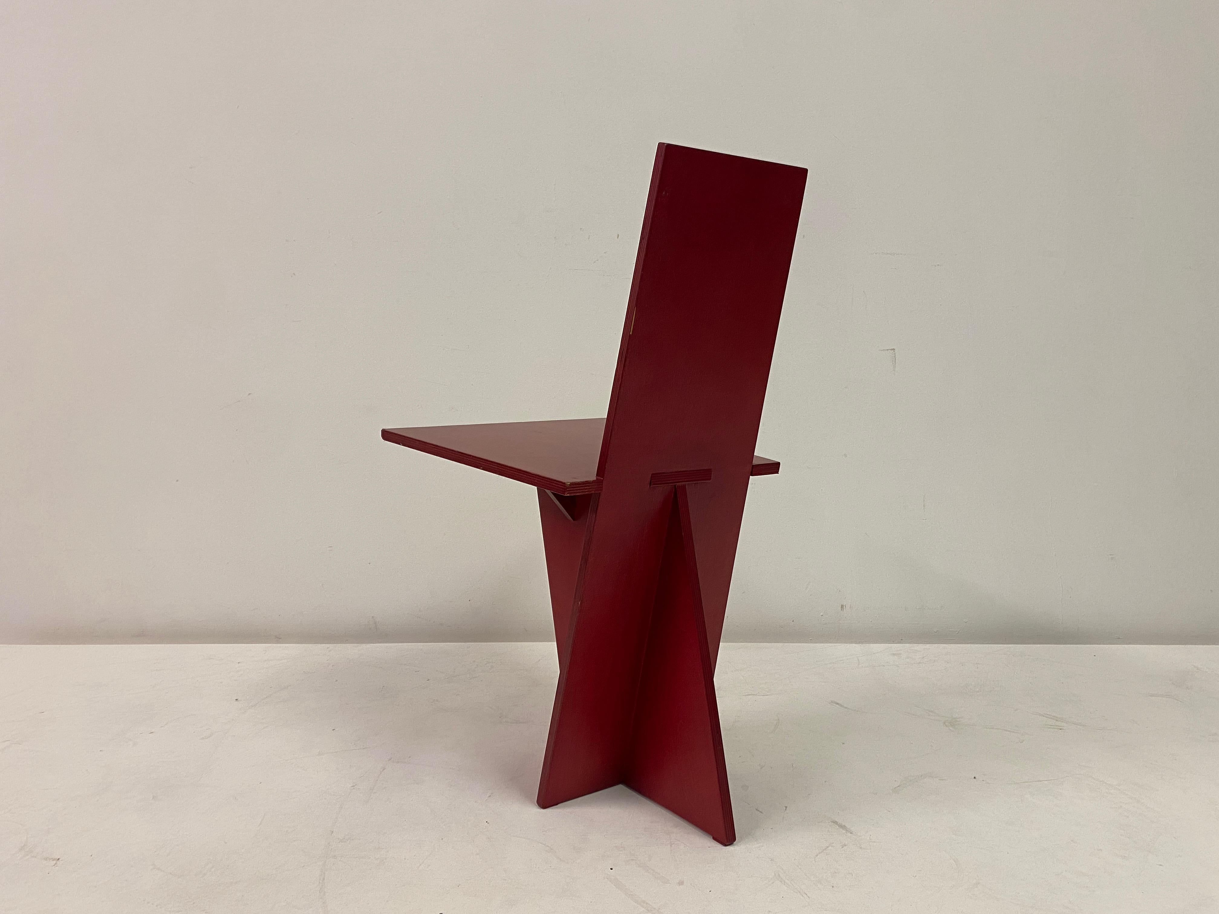 1980s Red Modernist Plywood Chair For Sale 8