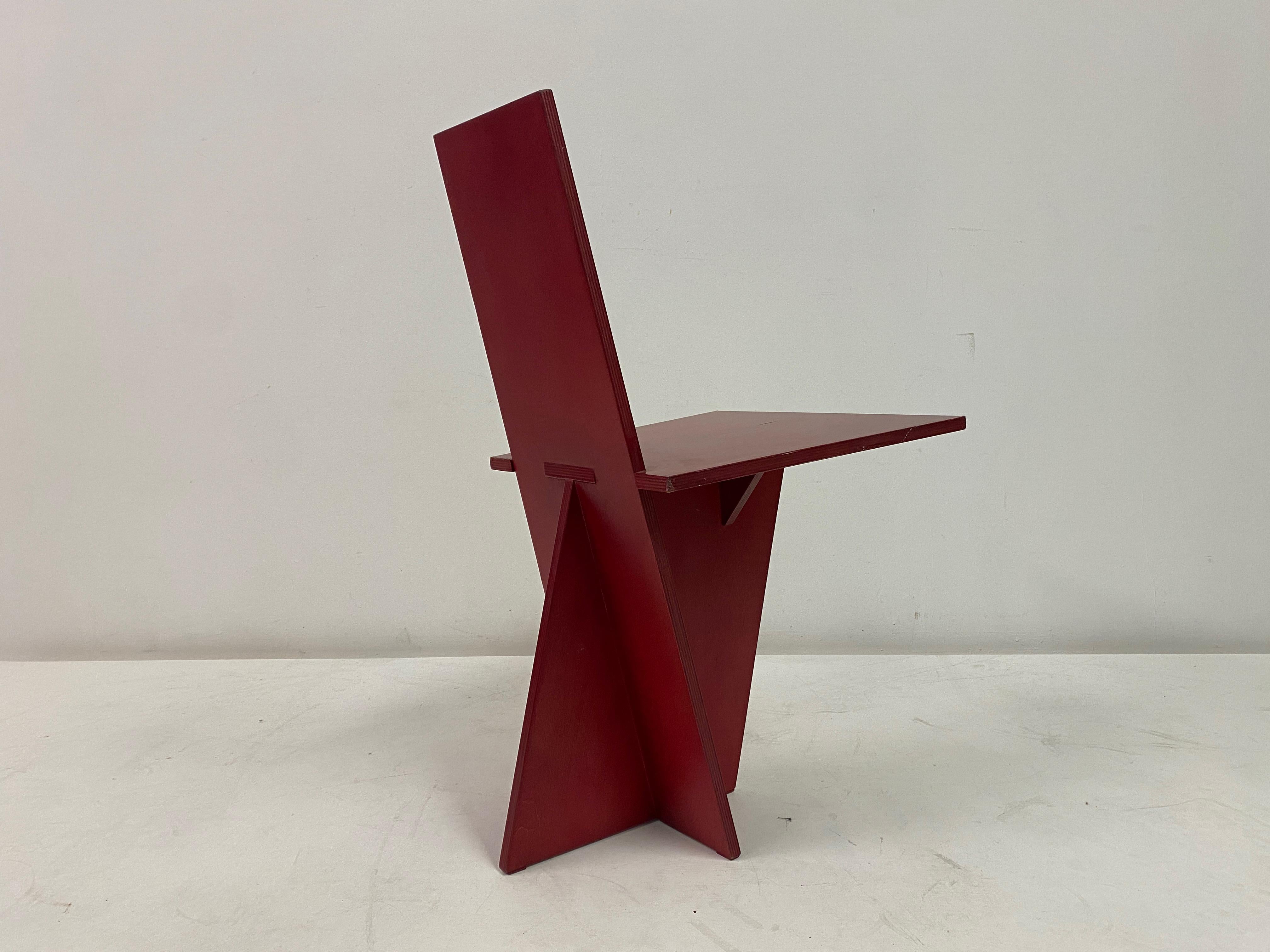 1980s Red Modernist Plywood Chair For Sale 11