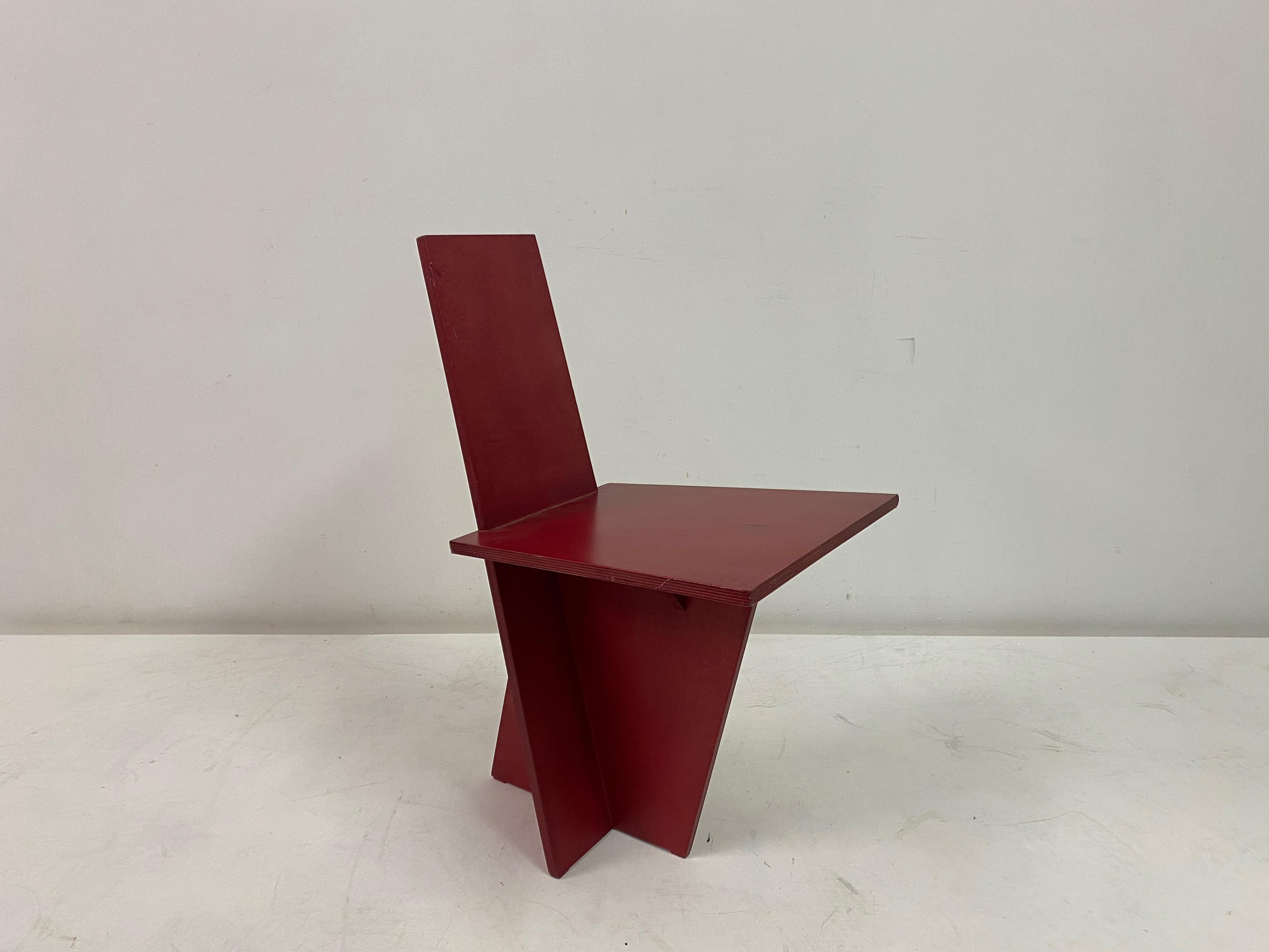 1980s Red Modernist Plywood Chair For Sale 12