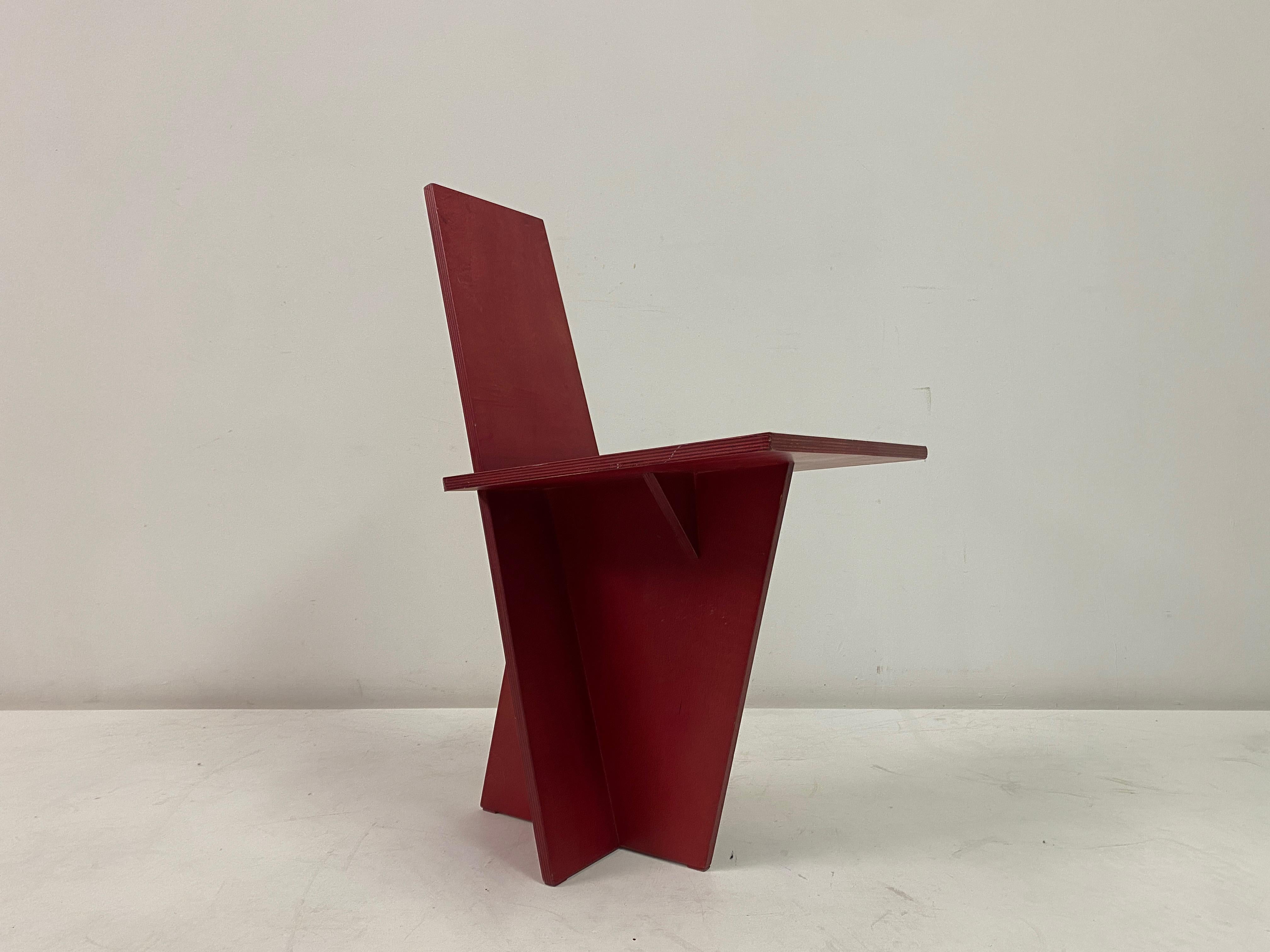1980s Red Modernist Plywood Chair For Sale 13