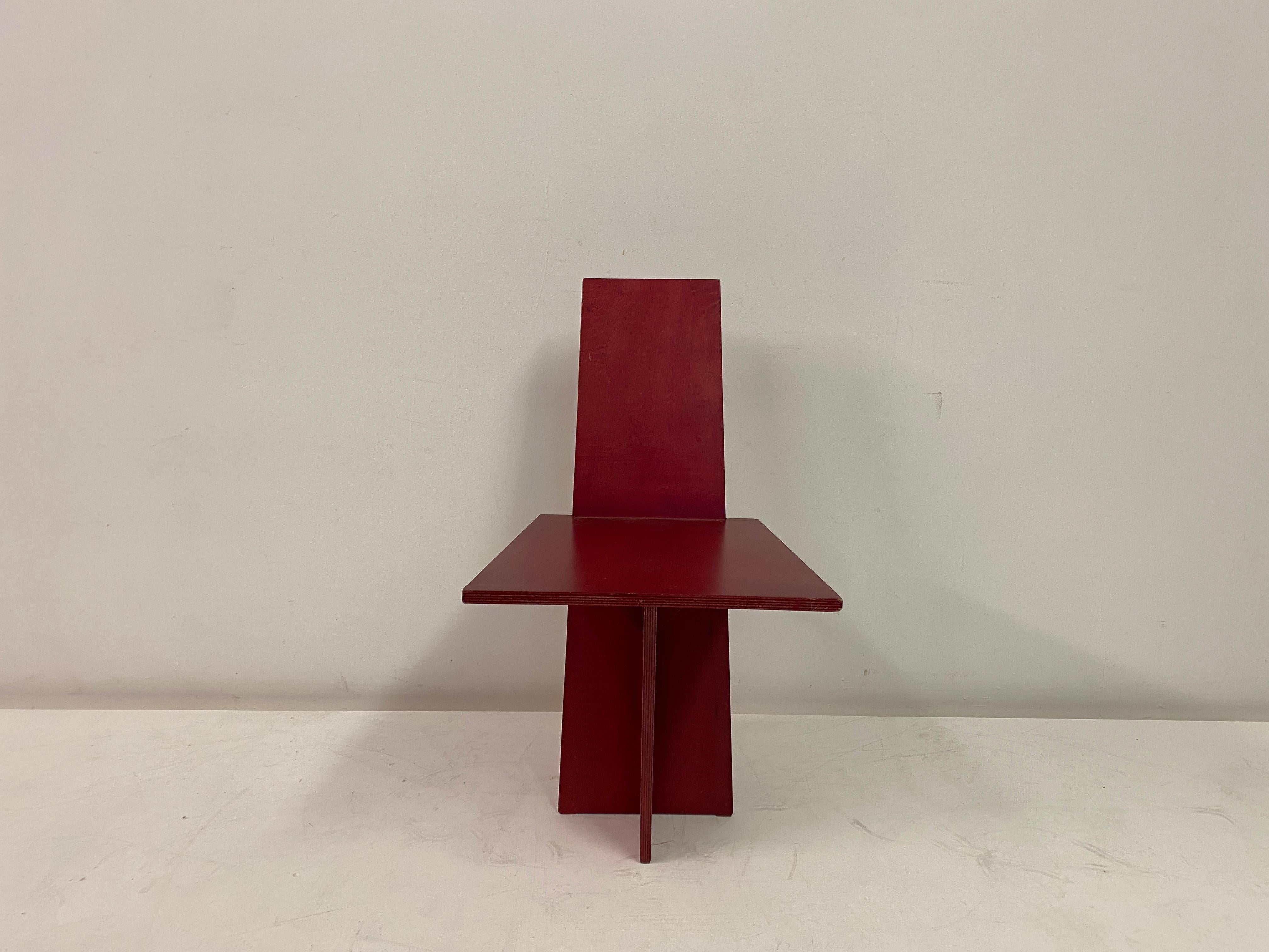 Italian 1980s Red Modernist Plywood Chair For Sale