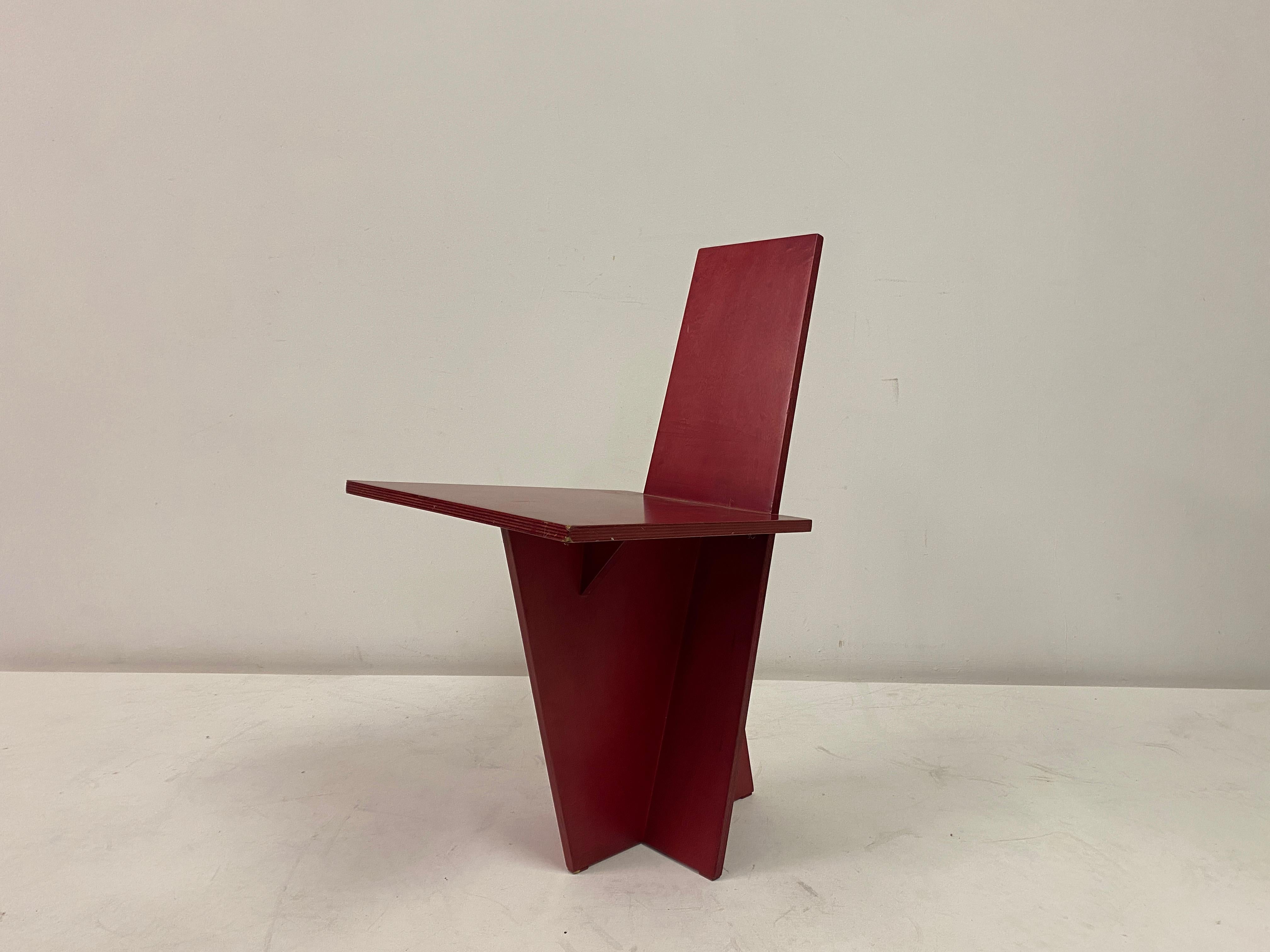 20th Century 1980s Red Modernist Plywood Chair For Sale