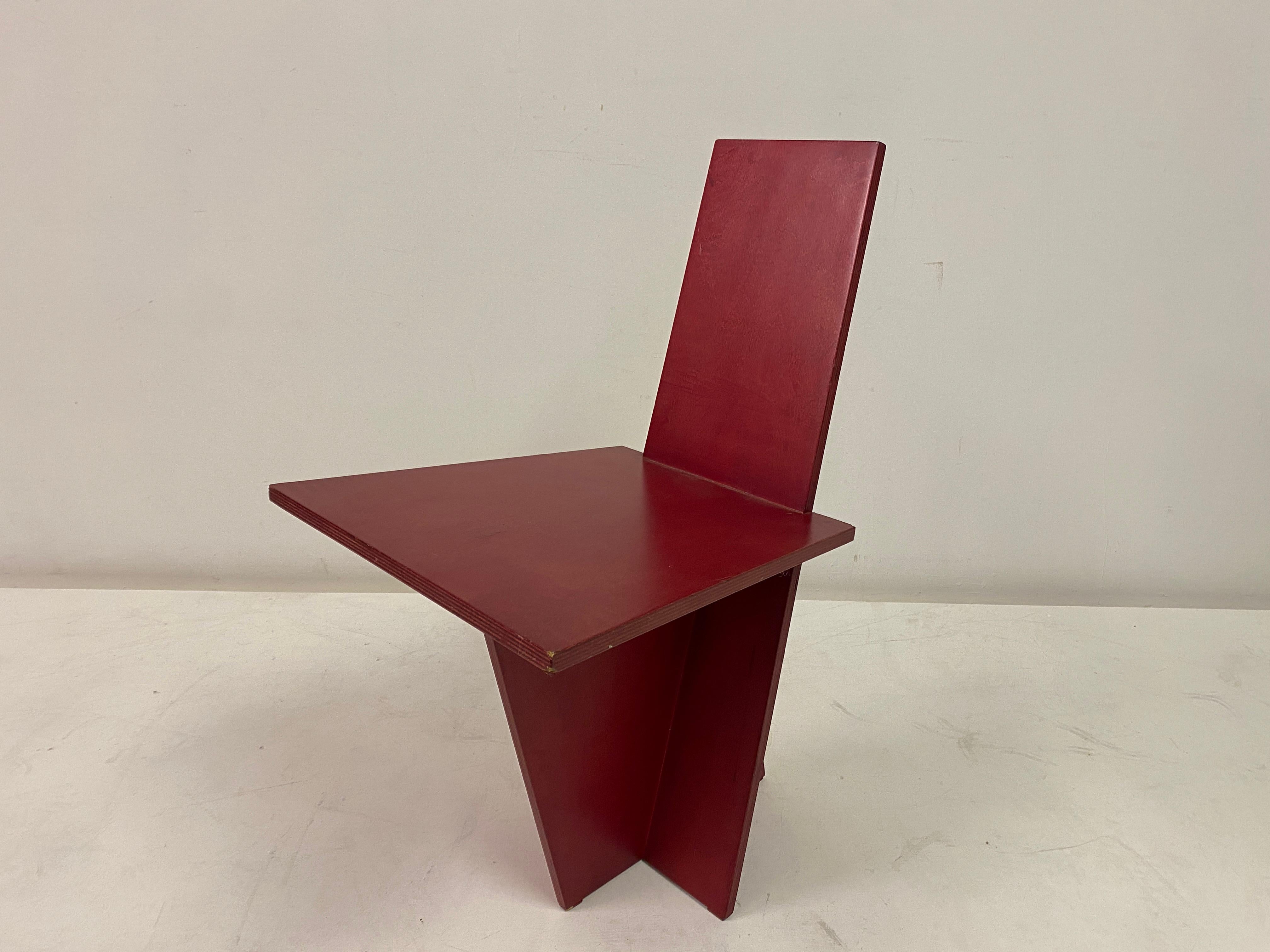1980s Red Modernist Plywood Chair For Sale 2