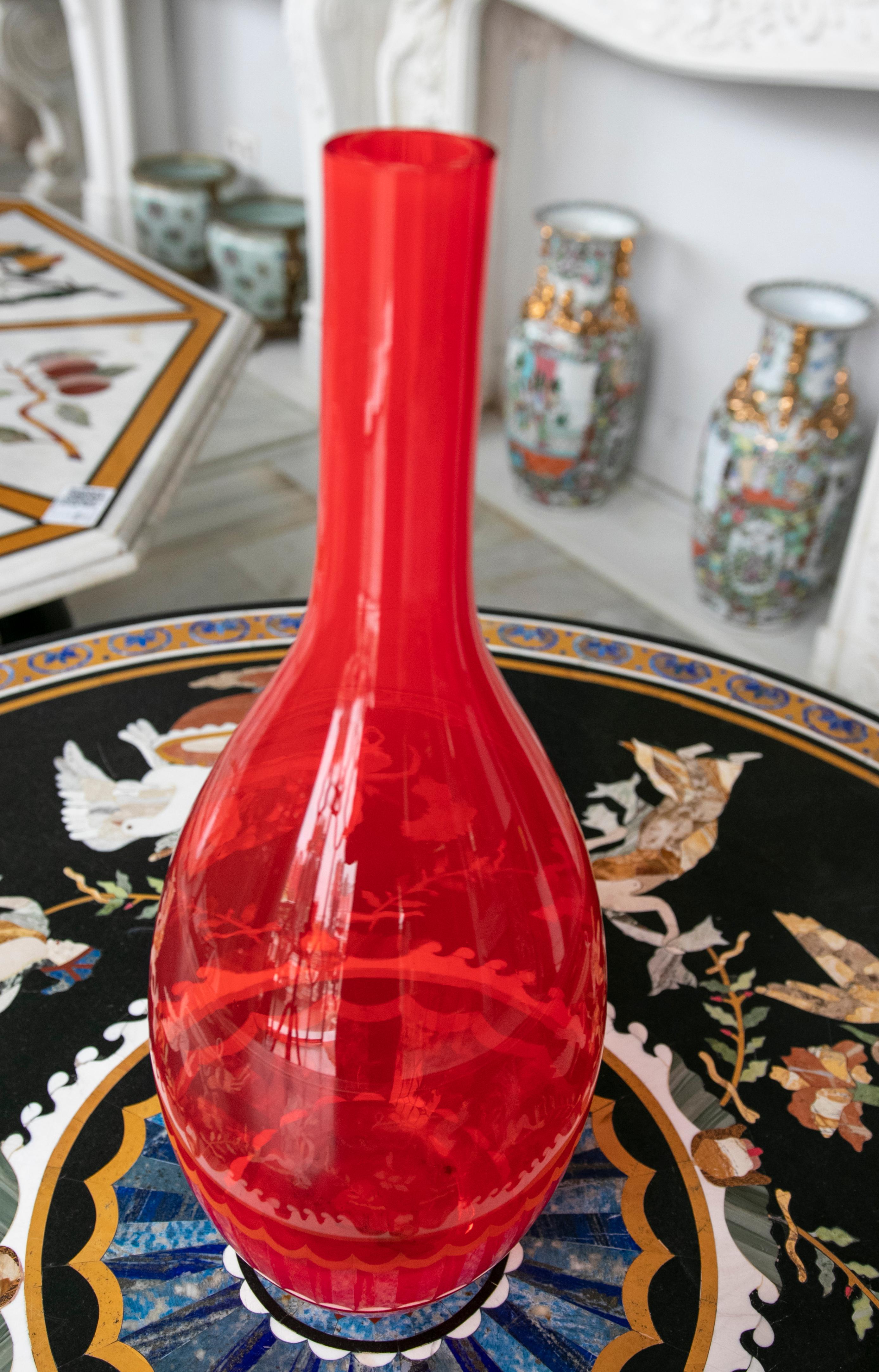 20th Century 1980s Red Murano Vase with Tall Neck For Sale