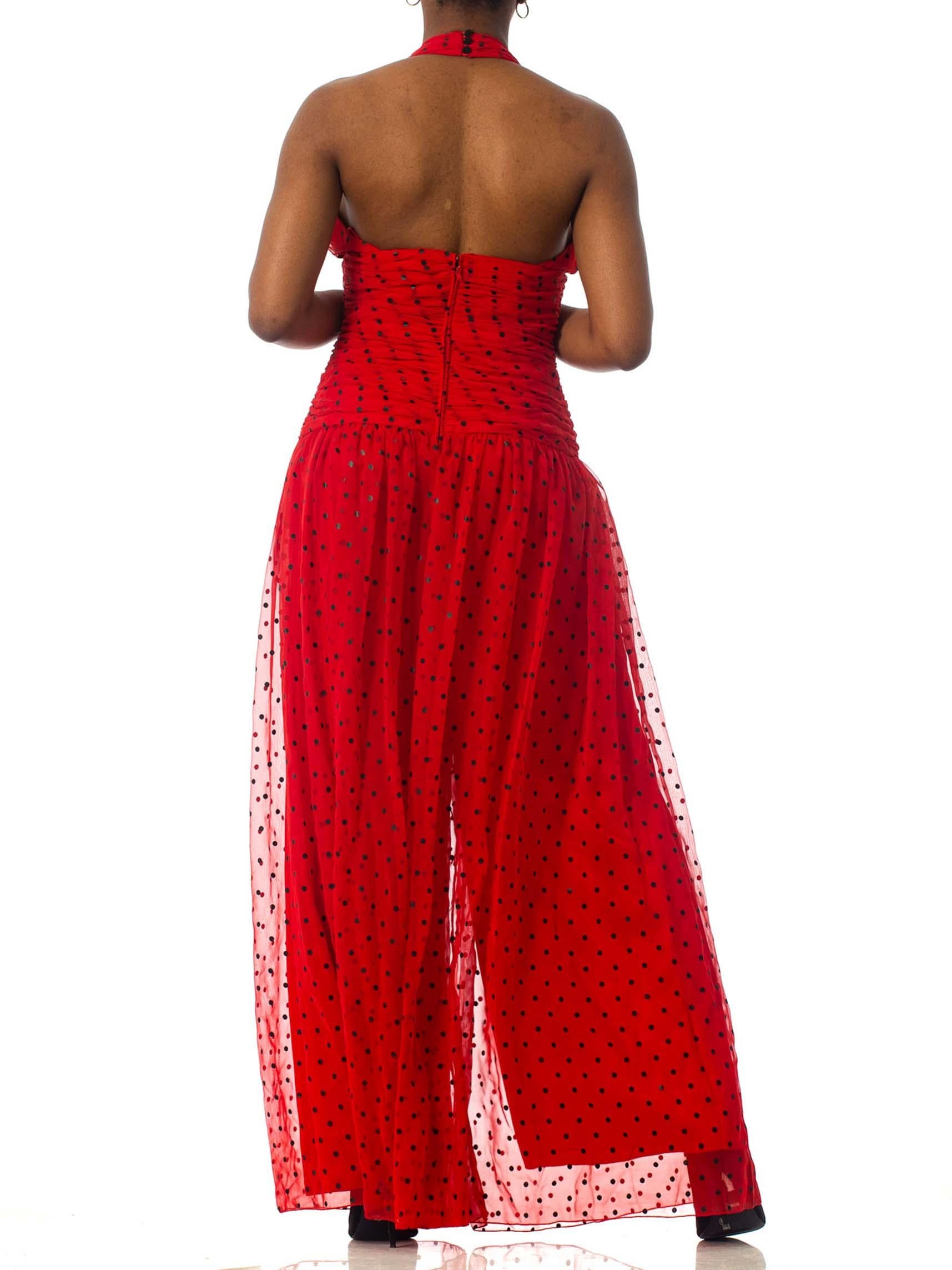 1980S Red Polyester Chiffon Polka Dot Jumpsuit 5