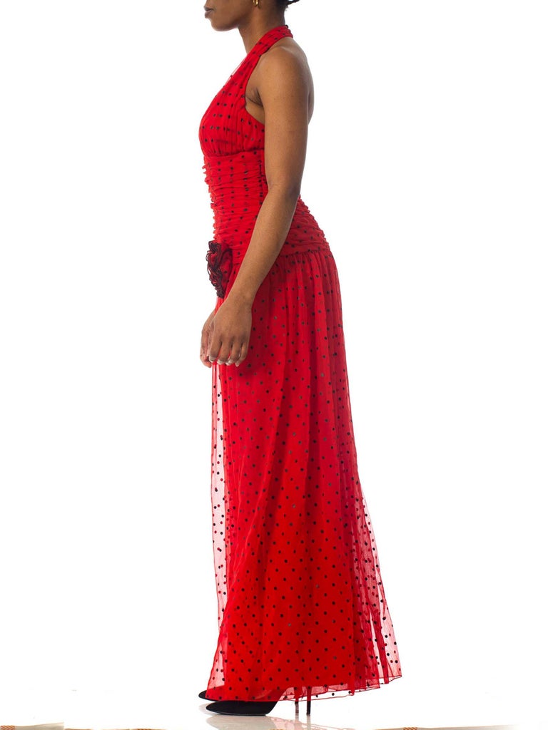 1980s Red Polyester Chiffon Polka Dot Jumpsuit For Sale At 1stdibs