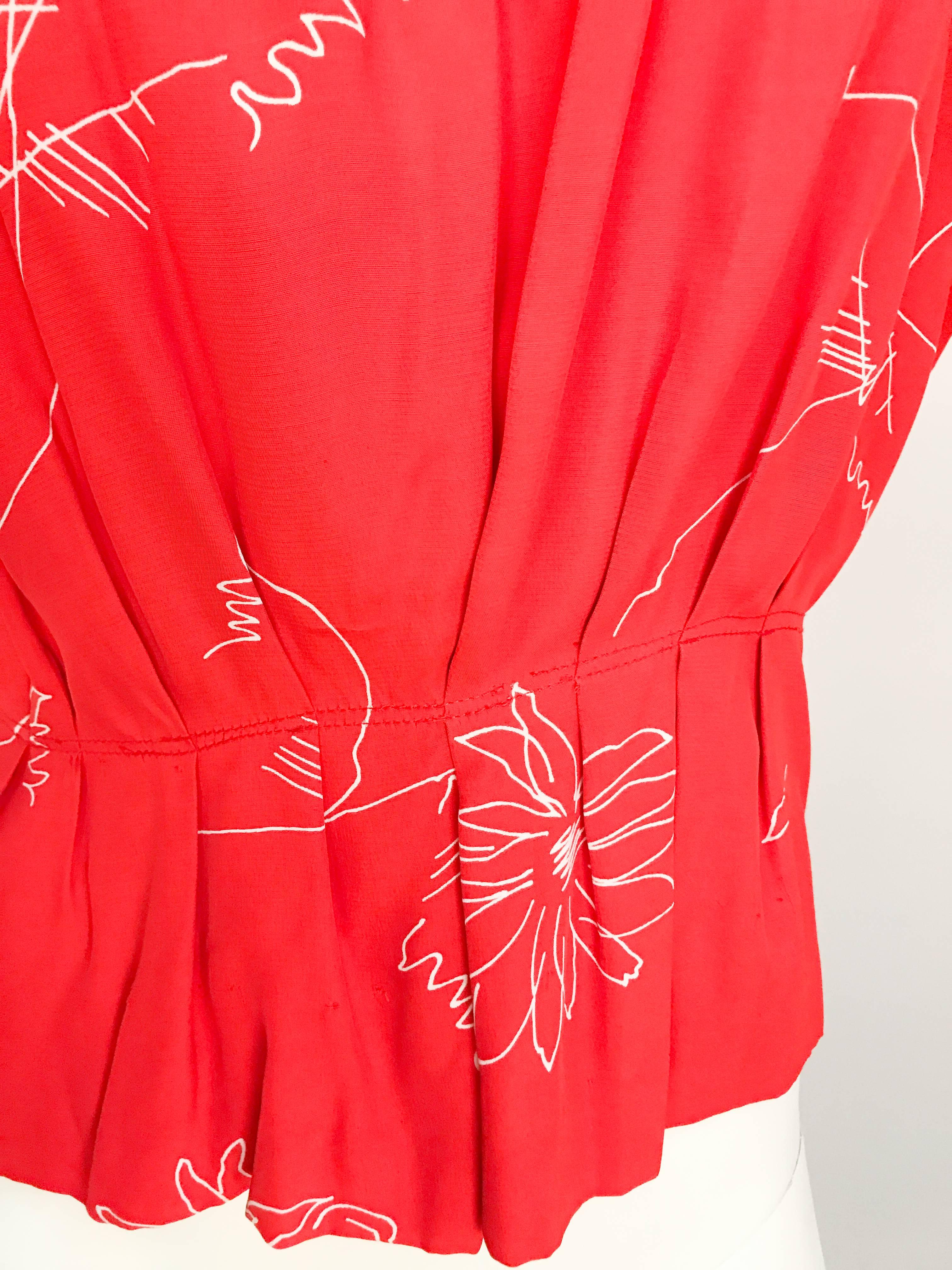 1980s Red Silk Red Daisy Blouse For Sale 1