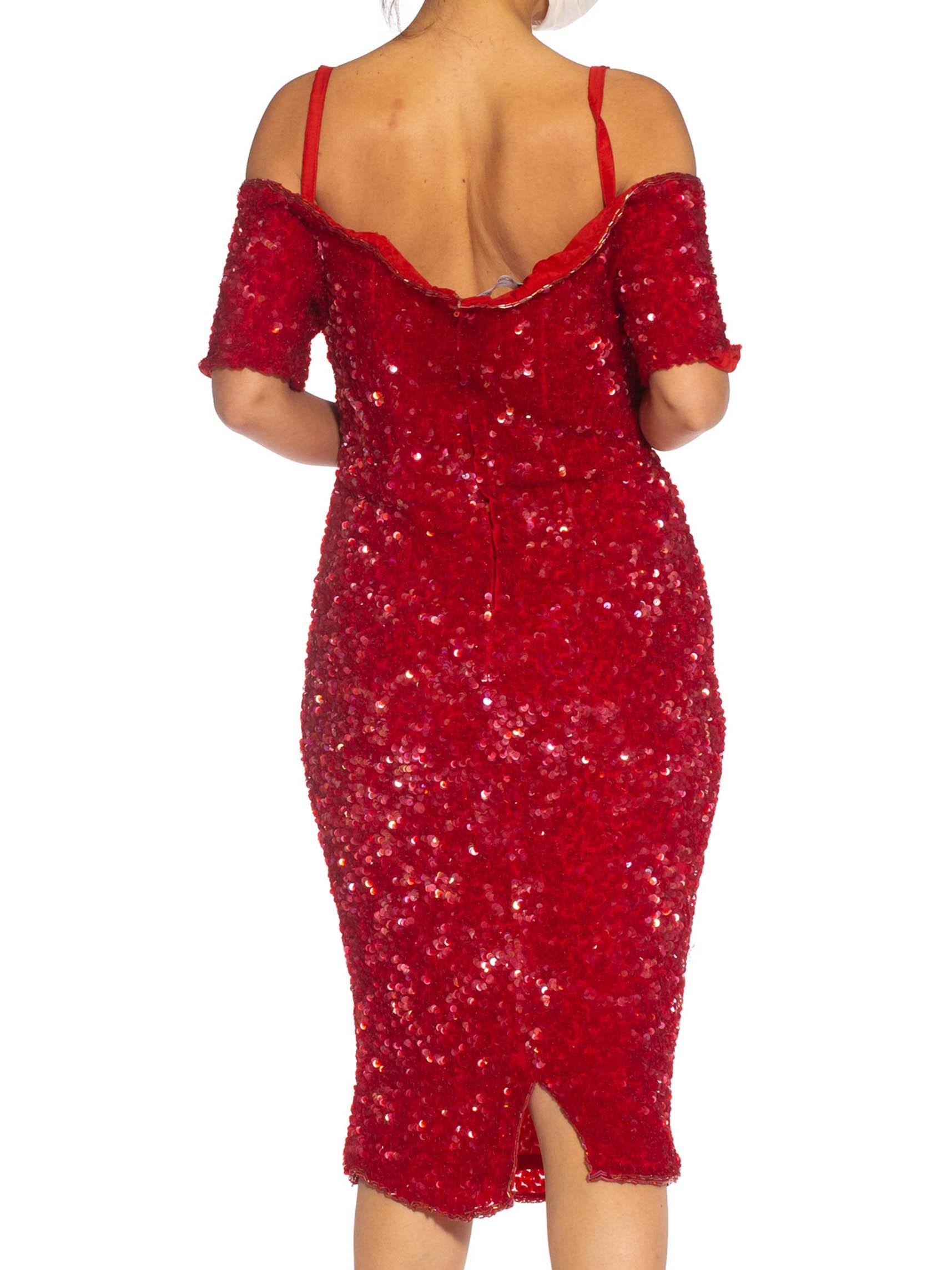 1980S Red Silk Sequin Encrusted Cocktail Dress For Sale 6