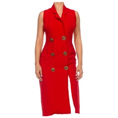 1980S Red Viscose Blend Sleeveless Blazer Style Dress With Double Breasted Butt